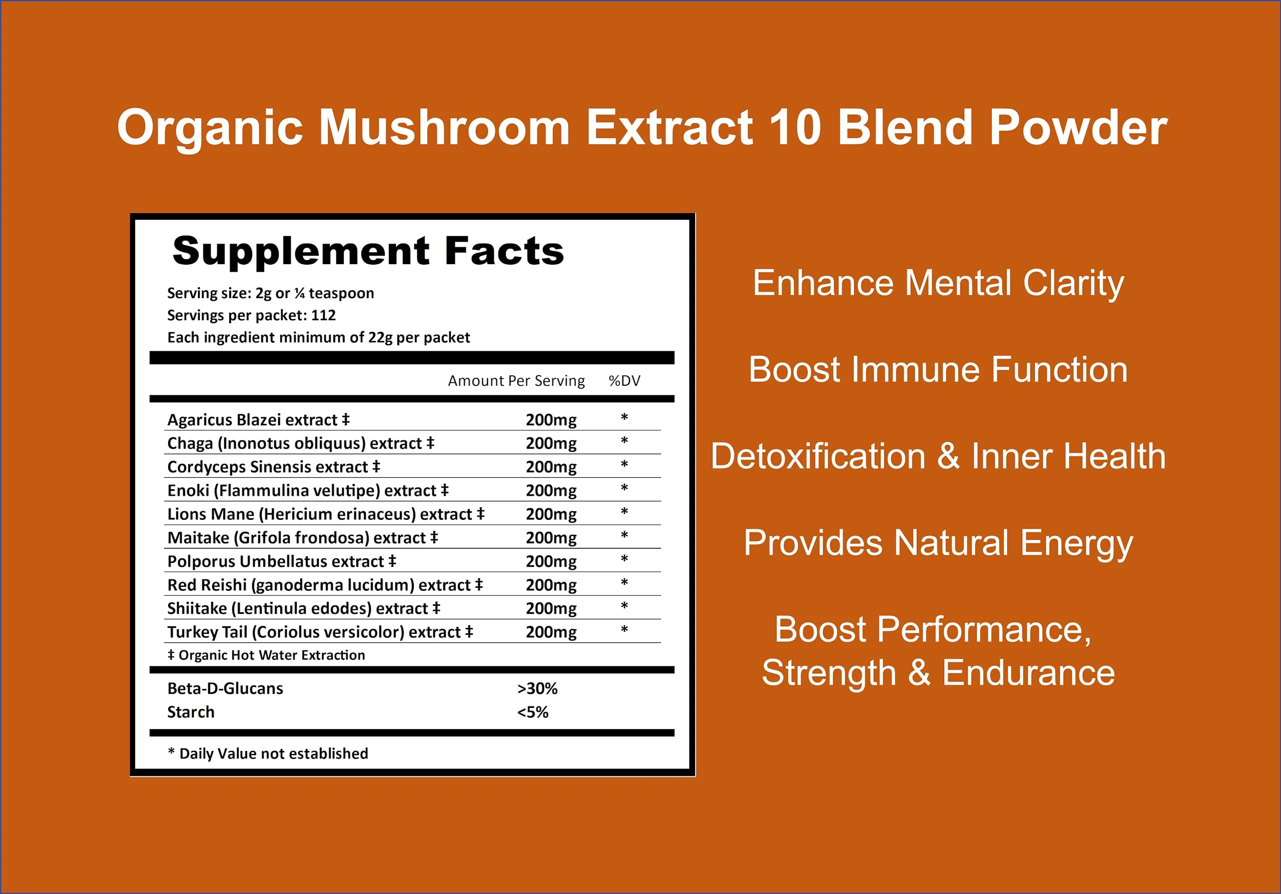 10-Blend Organic Mushroom Extract Powder - Lion's Mane, Cordyceps, Reishi - Image 2