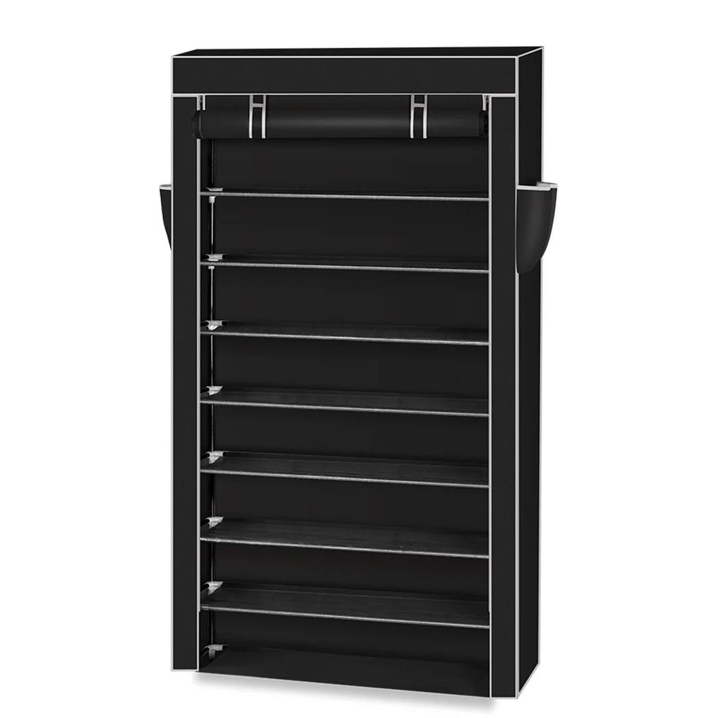 10 Tiers Shoe Rack with Dustproof Cover Closet Shoe Storage Cabinet Organizer Black - Image 2