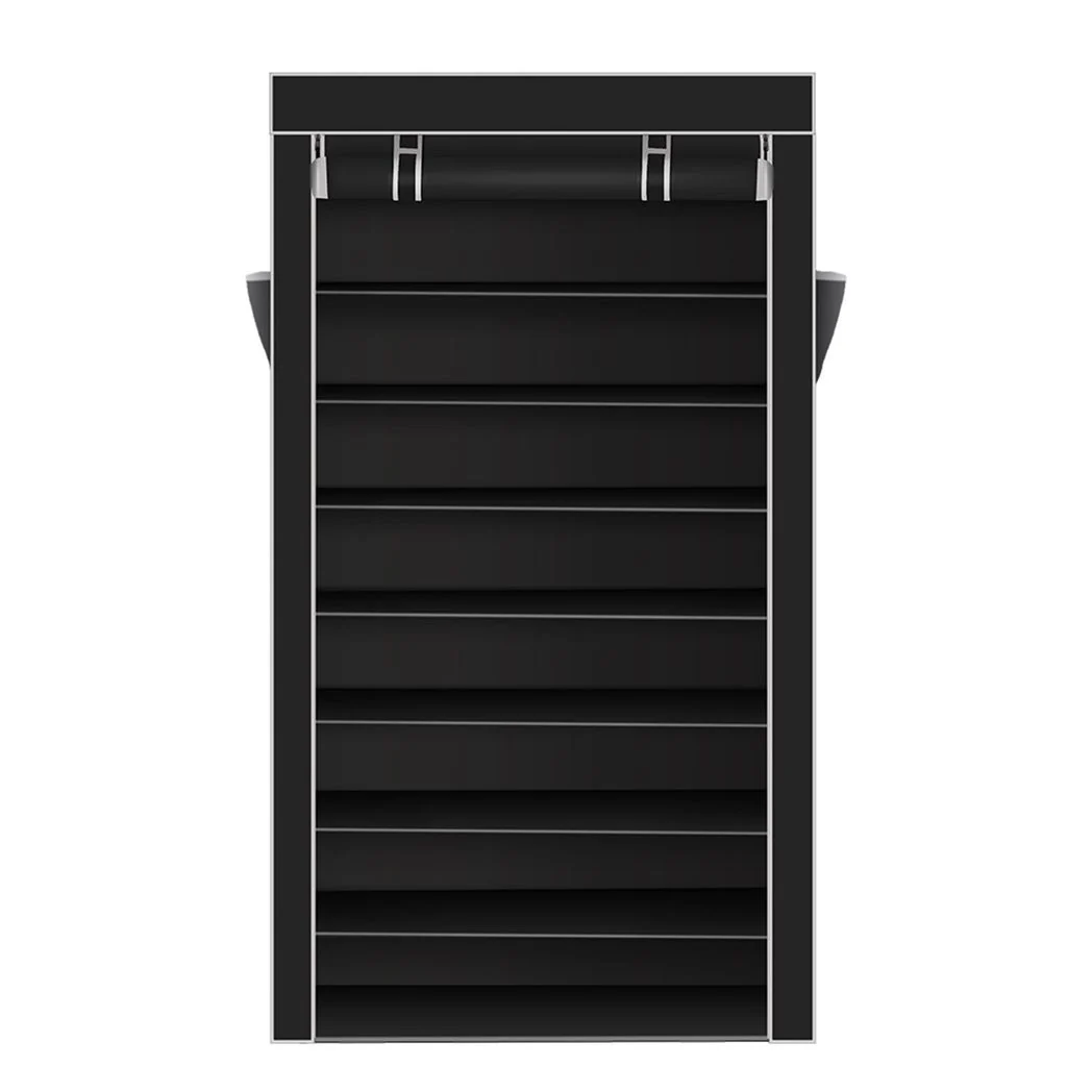 10 Tiers Shoe Rack with Dustproof Cover Closet Shoe Storage Cabinet Organizer Black - Image 3