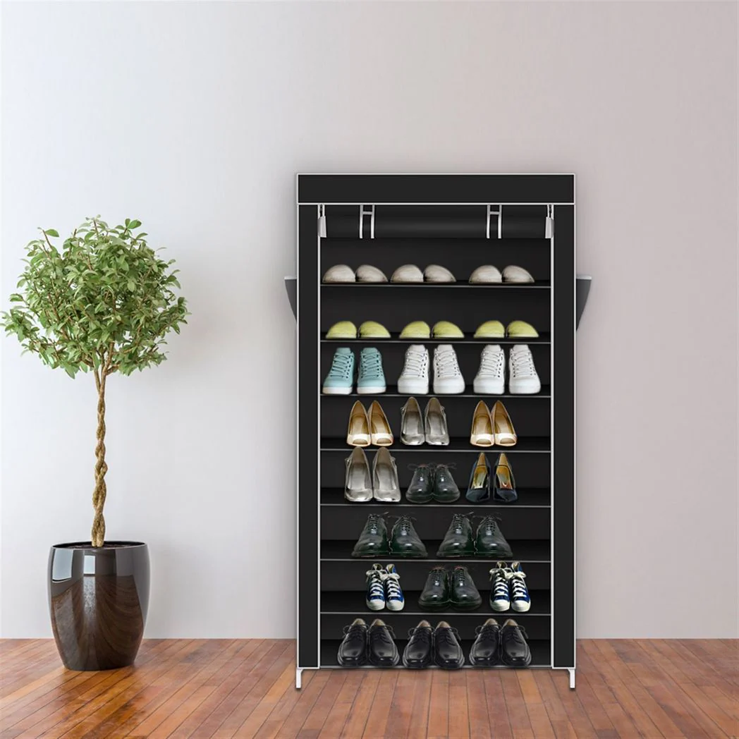 10 Tiers Shoe Rack with Dustproof Cover Closet Shoe Storage Cabinet Organizer Black - Image 8
