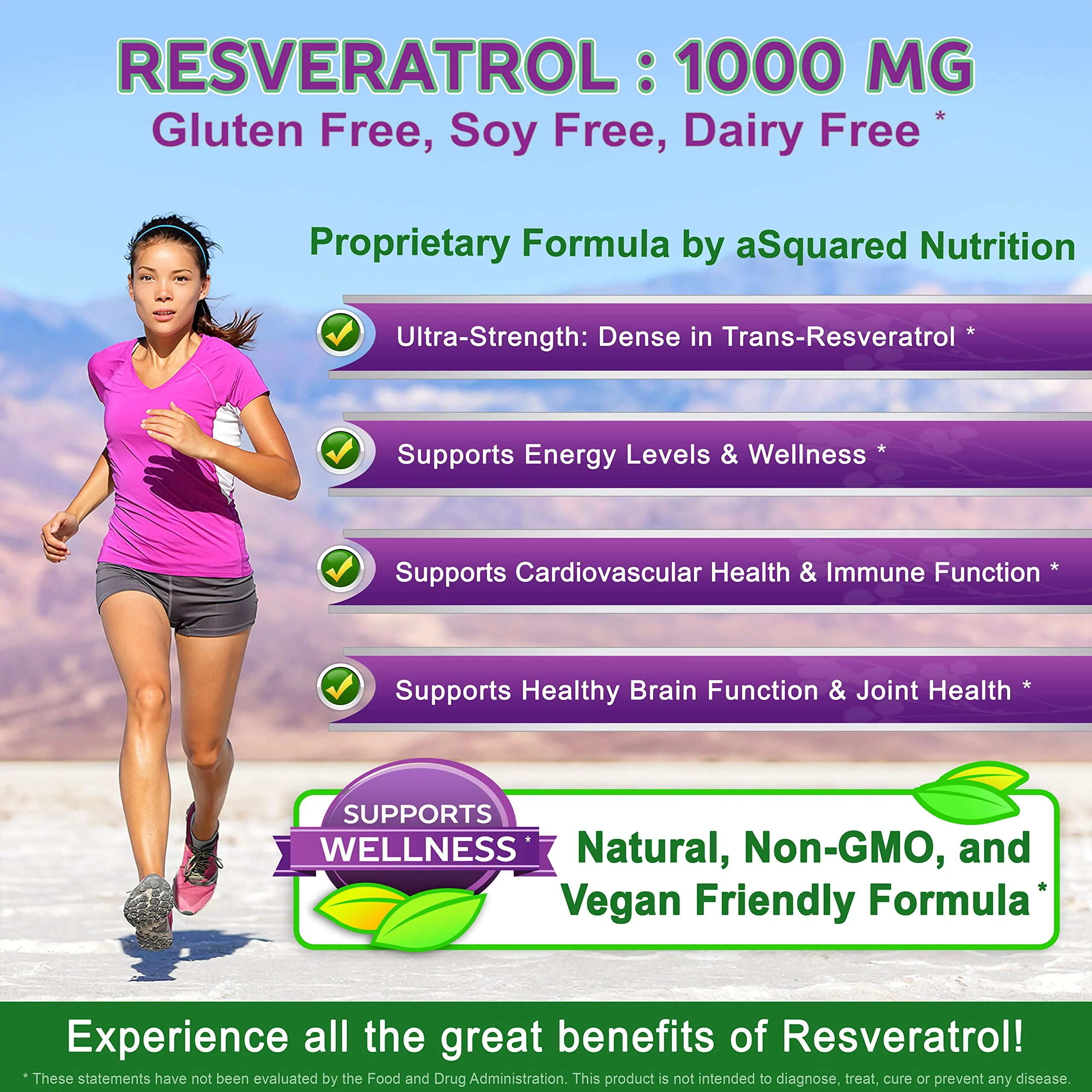 100% Natural Resveratrol 1000mg/Serving | 180 Capsules | Heart Health - Image 2