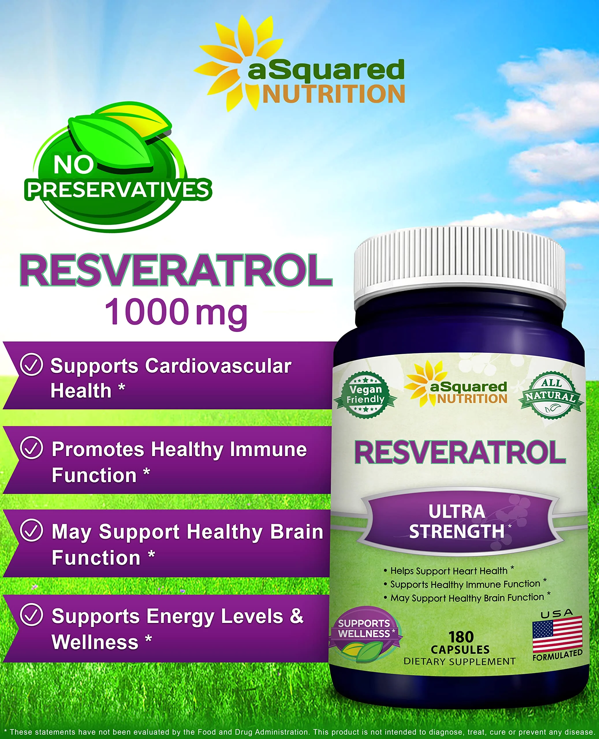 100% Natural Resveratrol 1000mg/Serving | 180 Capsules | Heart Health - Image 3