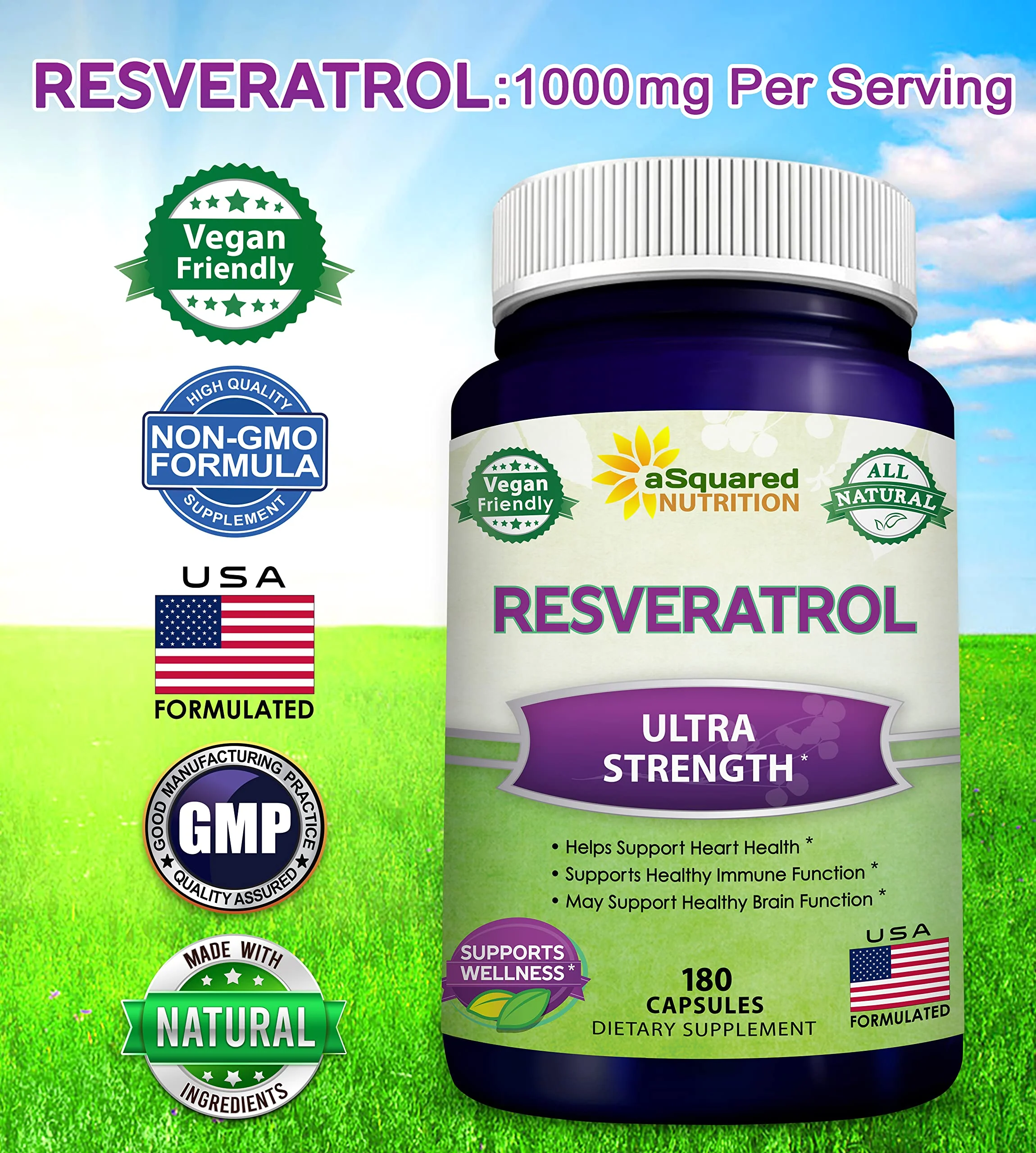 100% Natural Resveratrol 1000mg/Serving | 180 Capsules | Heart Health - Image 4