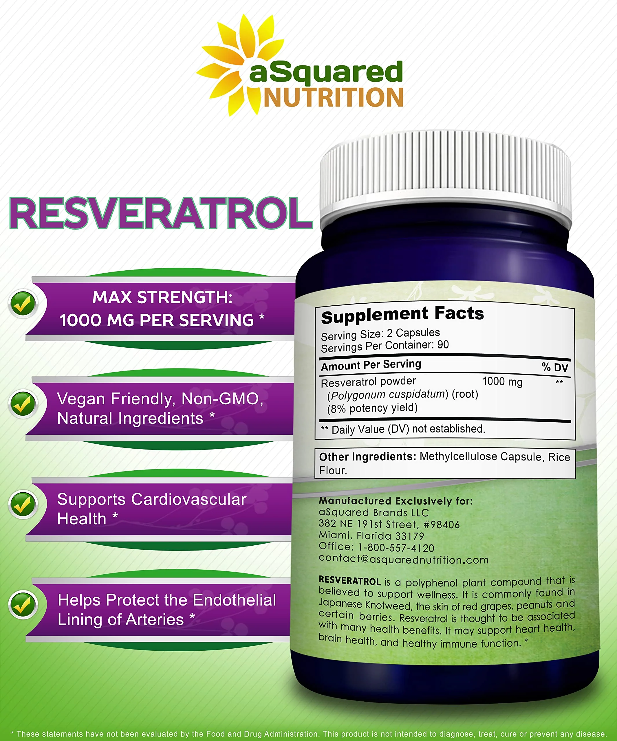100% Natural Resveratrol 1000mg/Serving | 180 Capsules | Heart Health - Image 6