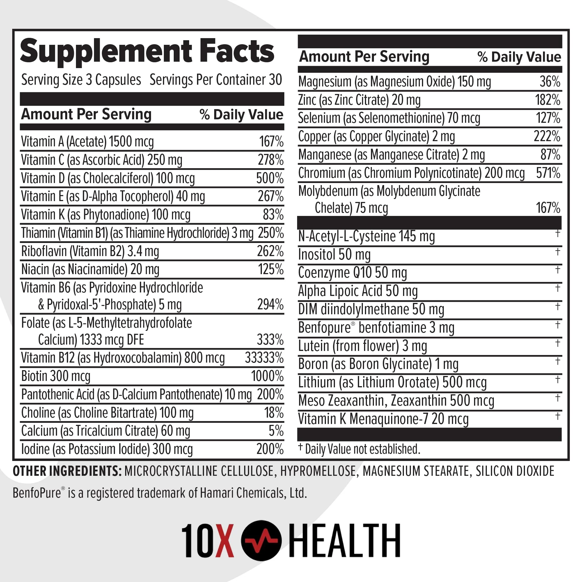 10X Health System Optimize Multivitamin for Men – 90 Capsules | 34-in-1 Methylated Formula, 5-MTHF, NAC, 800 mcg B12 - Image 9