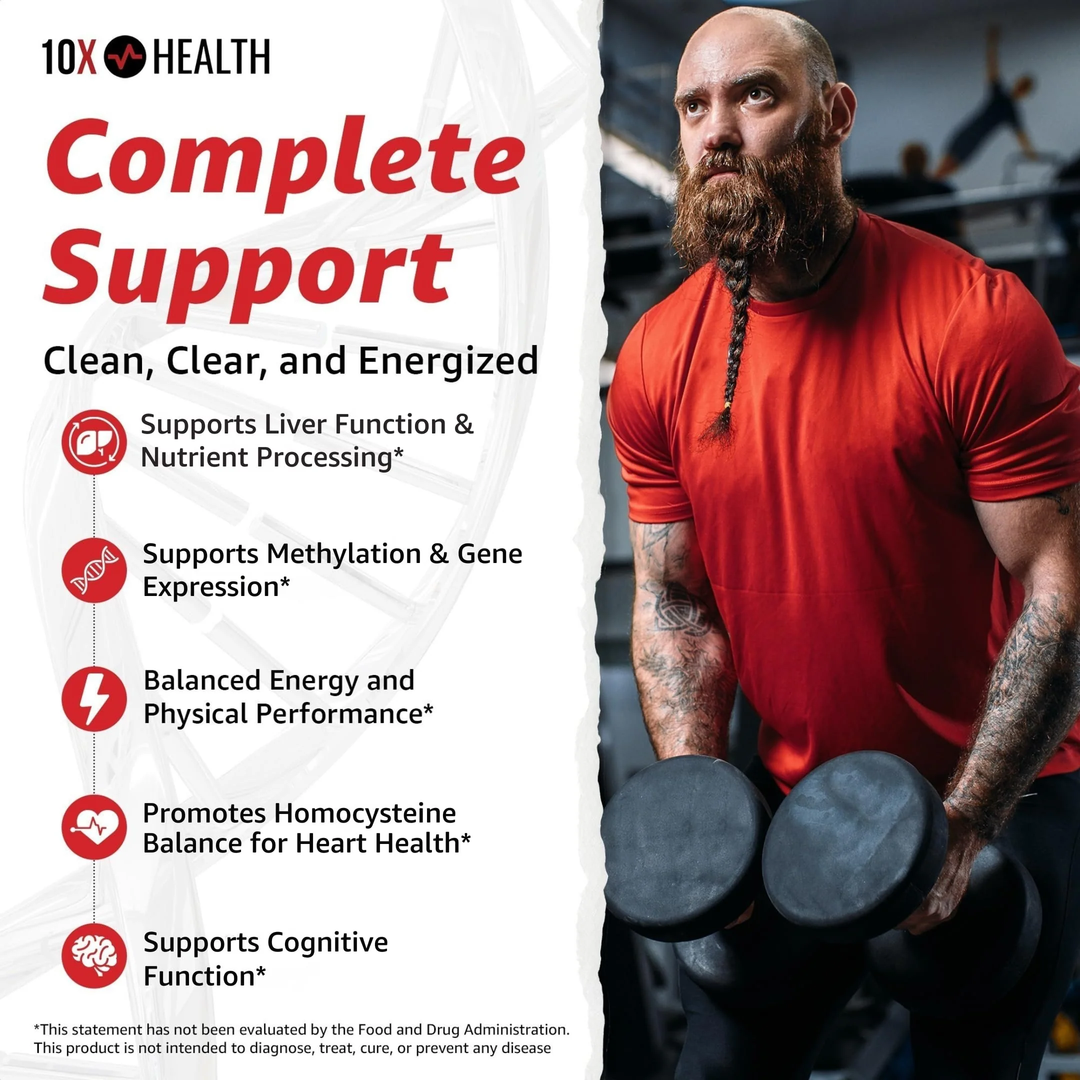 10X Health TMG Supplements - Liver Support, Heart Wellness, Energy | Non-GMO & Gluten-Free - 60 Capsules - Image 2