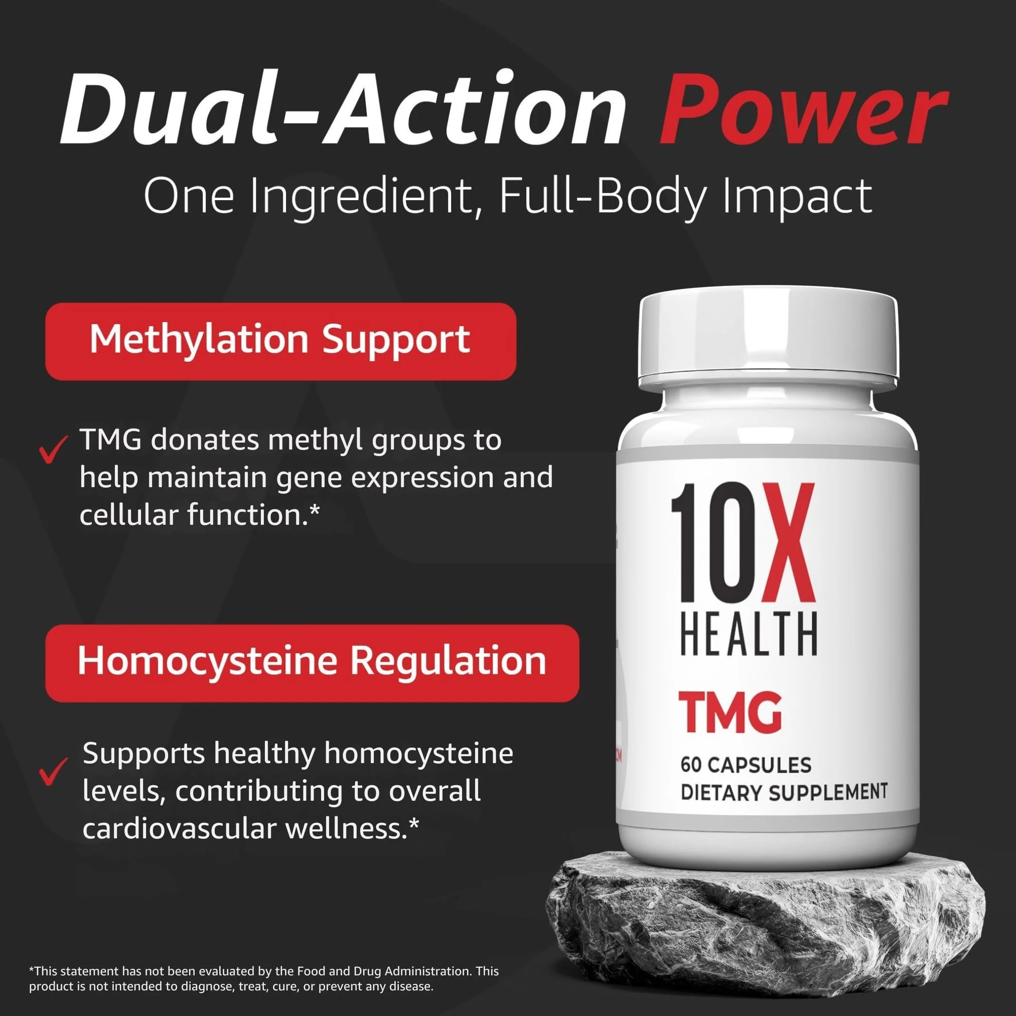 10X Health TMG Supplements - Liver Support, Heart Wellness, Energy | Non-GMO & Gluten-Free - 60 Capsules - Image 3