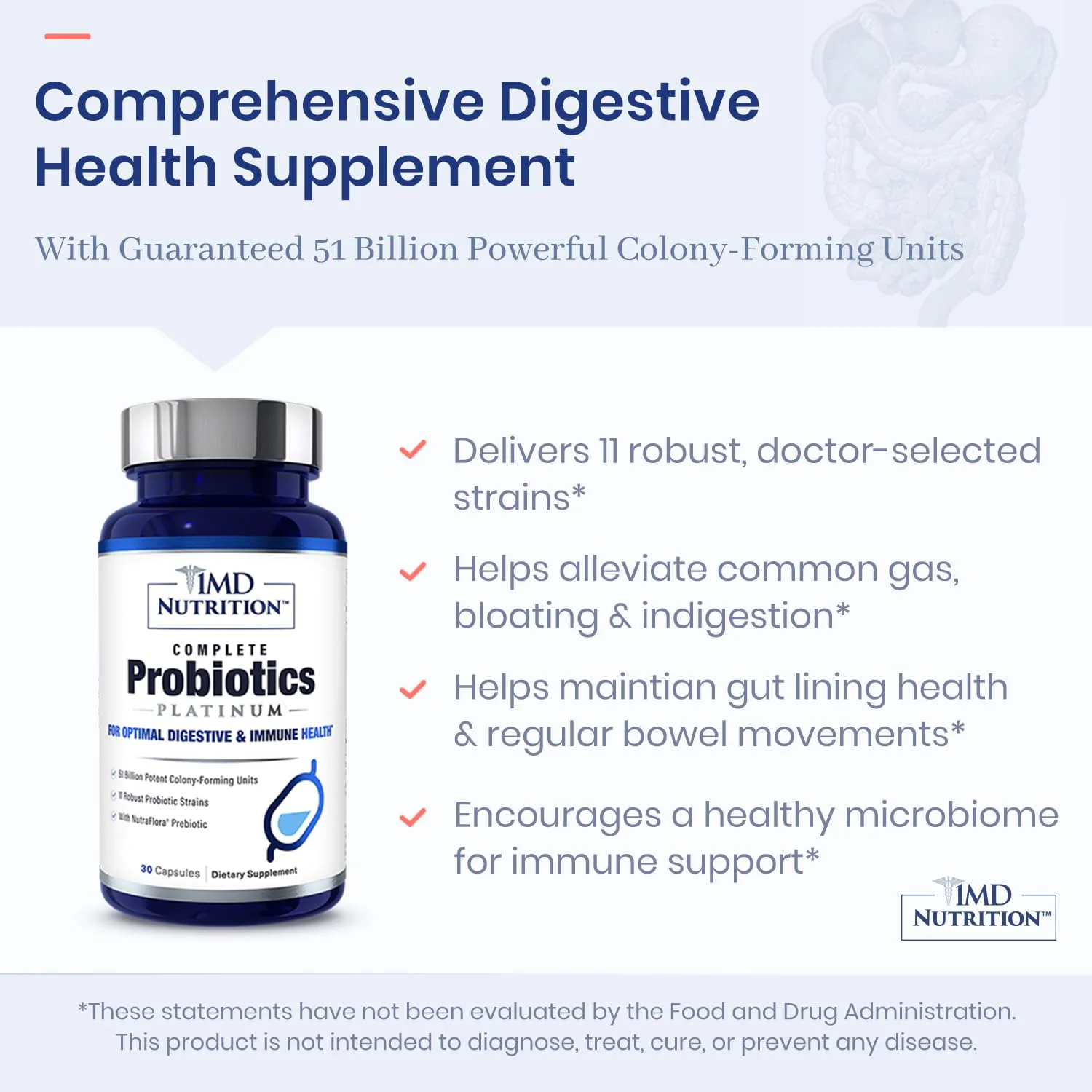 1MD Complete Probiotics Platinum | 51 Billion CFU, 11 Strains, Dairy-Free | Digestive Health Support | 3-Pack - Image 4