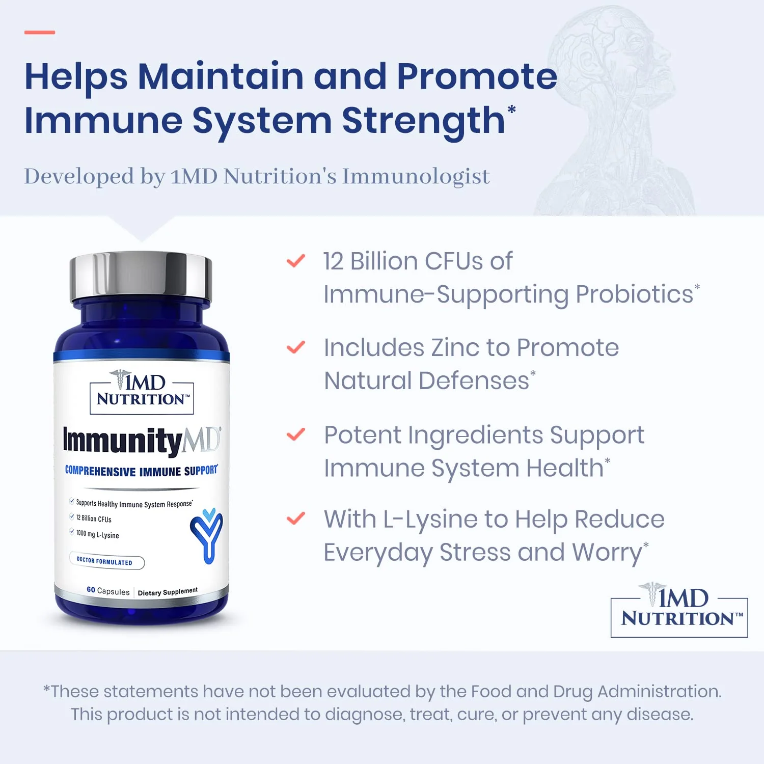 1MD ImmunityMD Probiotic - Immune Health, Doctor-Selected Strains & Prebiotic, 60 Capsules (2 Pack) - Image 3