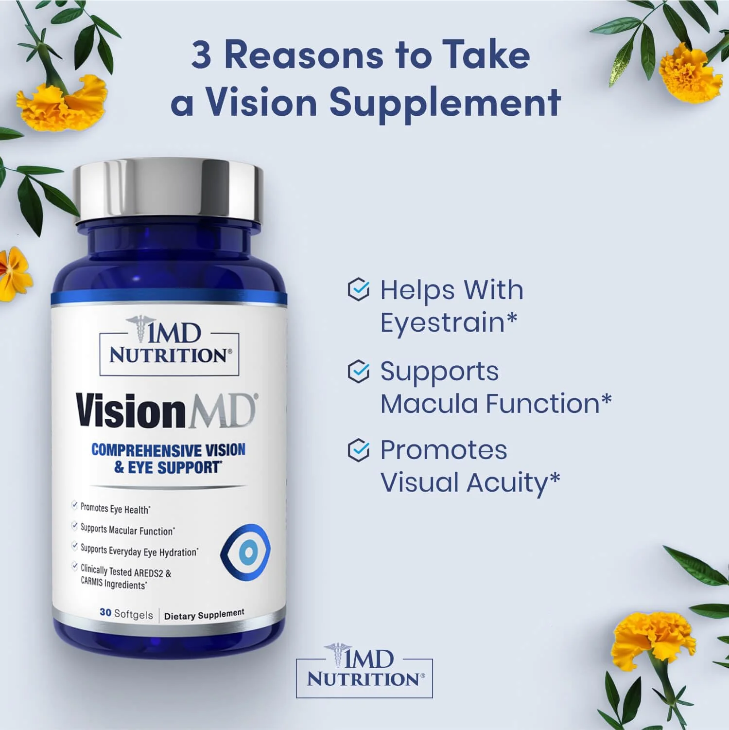 1MD Nutrition VisionMD Eye Carmis – Lutein & Zeaxanthin AREDS2 Formula | 90 Softgels (3-Pack) - Image 2