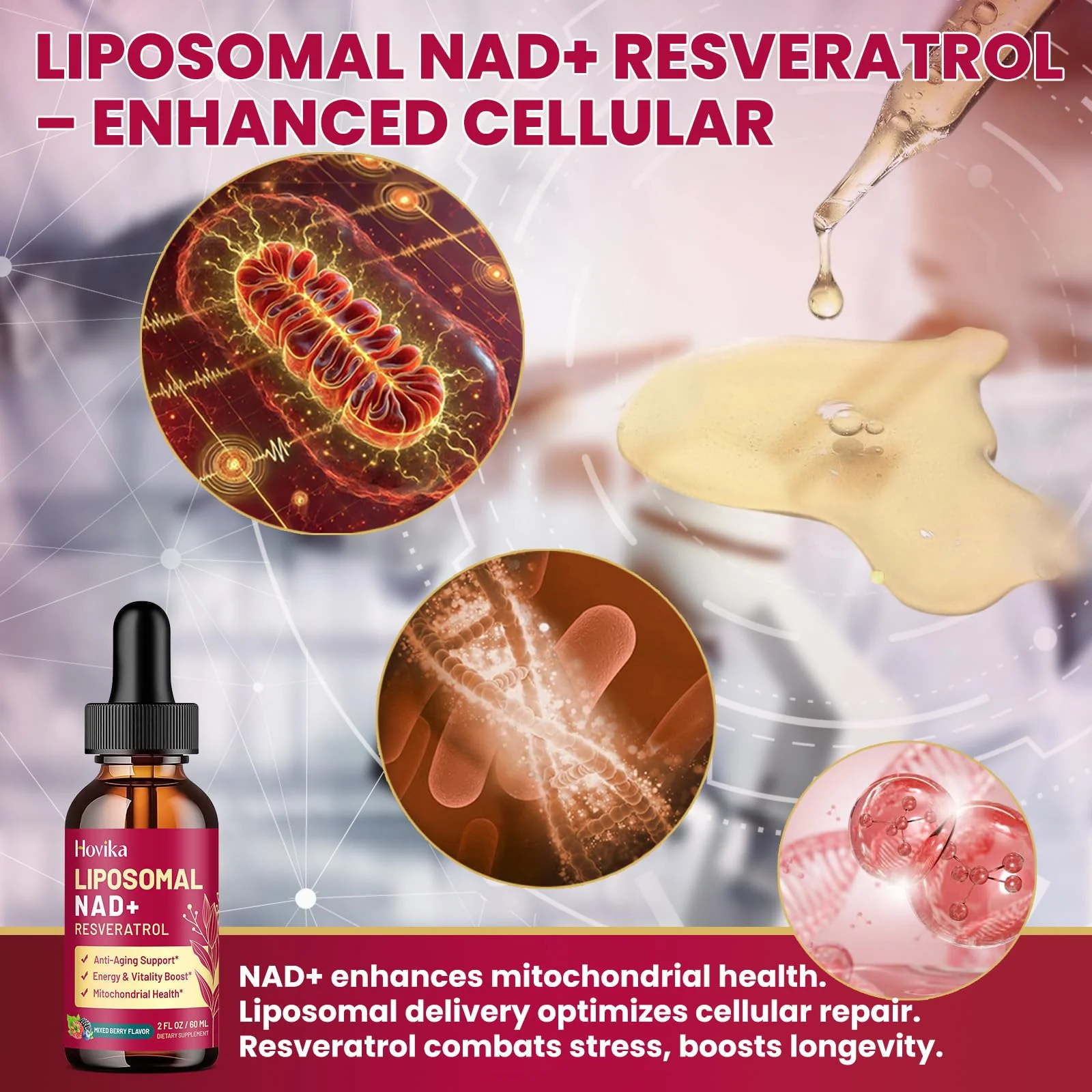 2 Pack Liposomal NAD Supplement – 1200mg NAD+ Drops with Resveratrol & Black Pepper (Mixed Berry) - Image 5