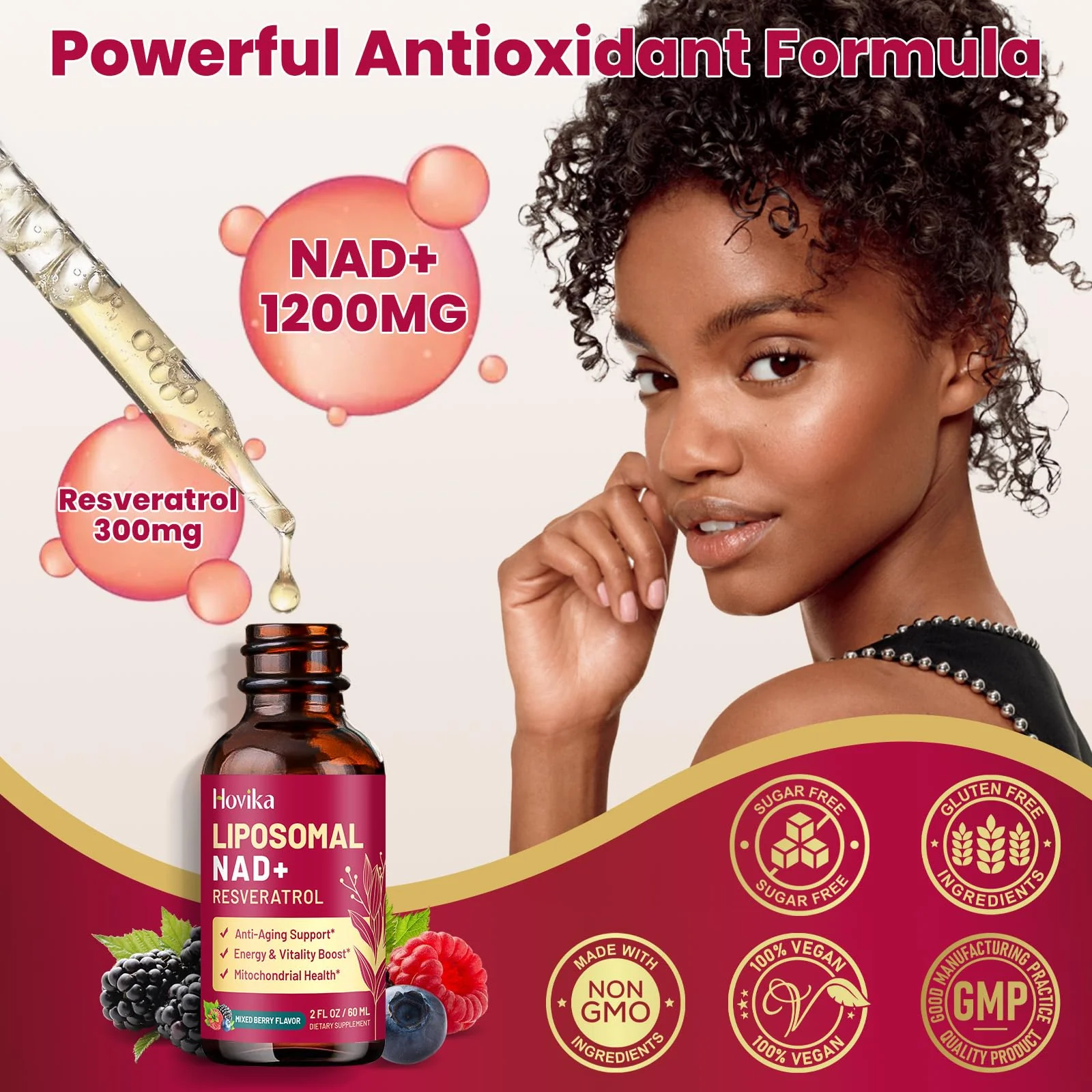 2 Pack Liposomal NAD Supplement – 1200mg NAD+ Drops with Resveratrol & Black Pepper (Mixed Berry) - Image 7