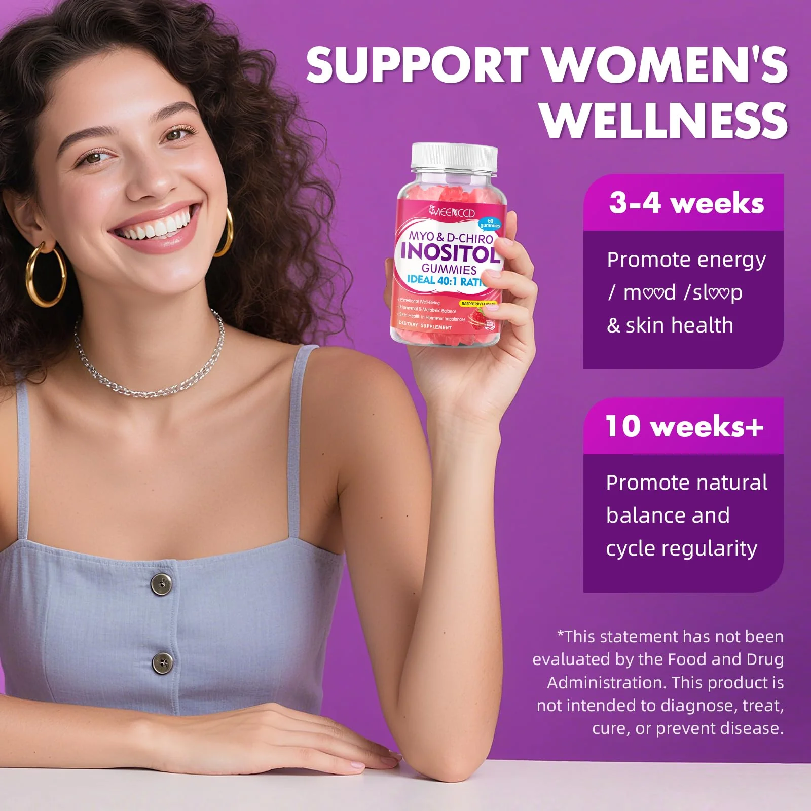 2-Pack Myo-Inositol and D-Chiro Inositol Gummies – 40:1 Ratio, Raspberry Flavor, 120 Count - Image 5