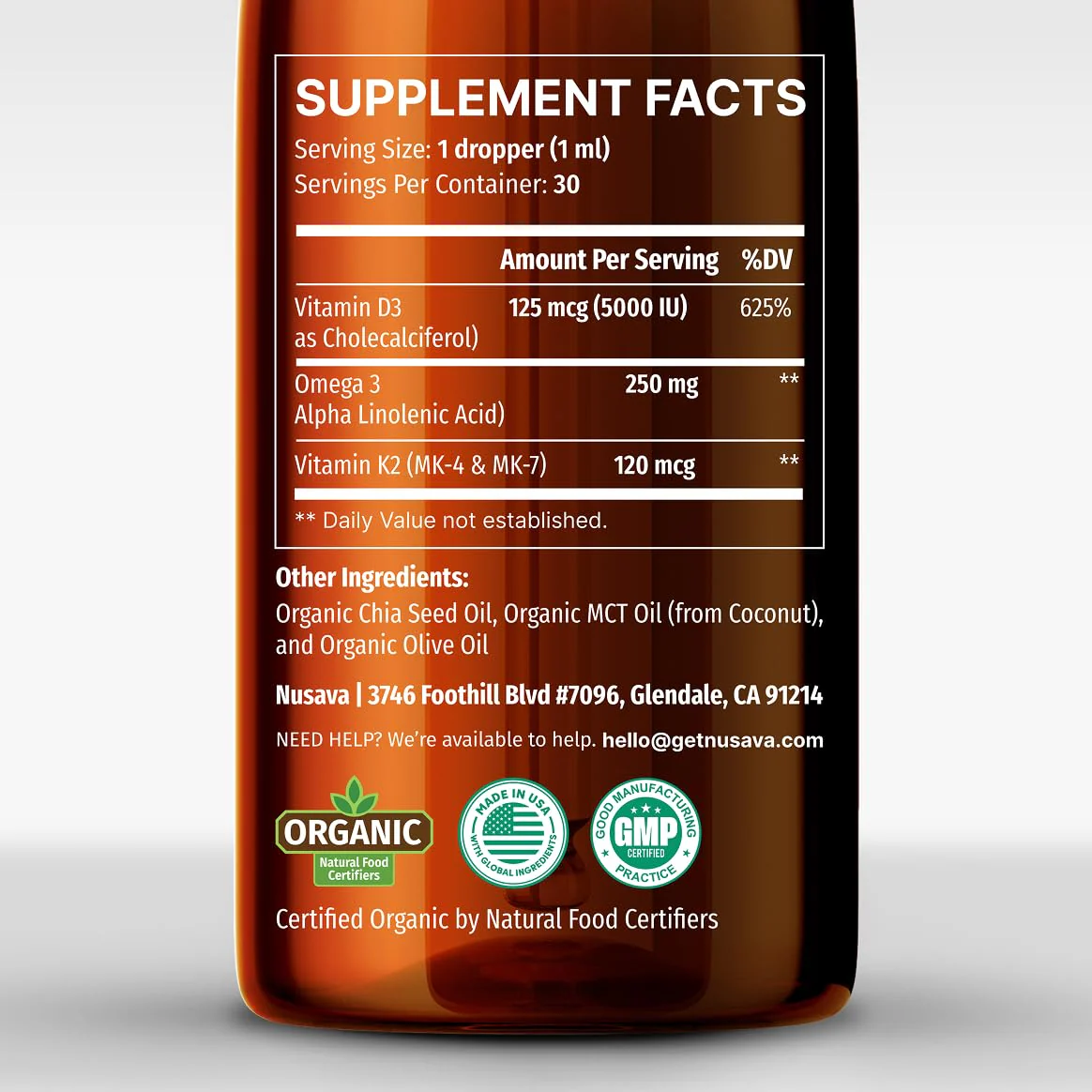 (2 Pack) Organic Vitamin D3 K2 Drops 5000 IU | MCT Oil, Omega-3, Unflavored 2 oz - Image 5