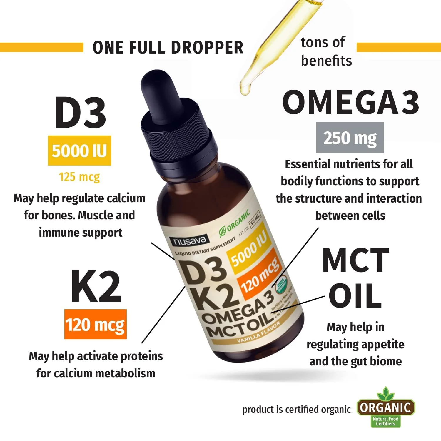 (2 Pack) Organic Vitamin D3 K2 Drops with MCT Oil | 5000 IU, Non-GMO, Vanilla - Image 4
