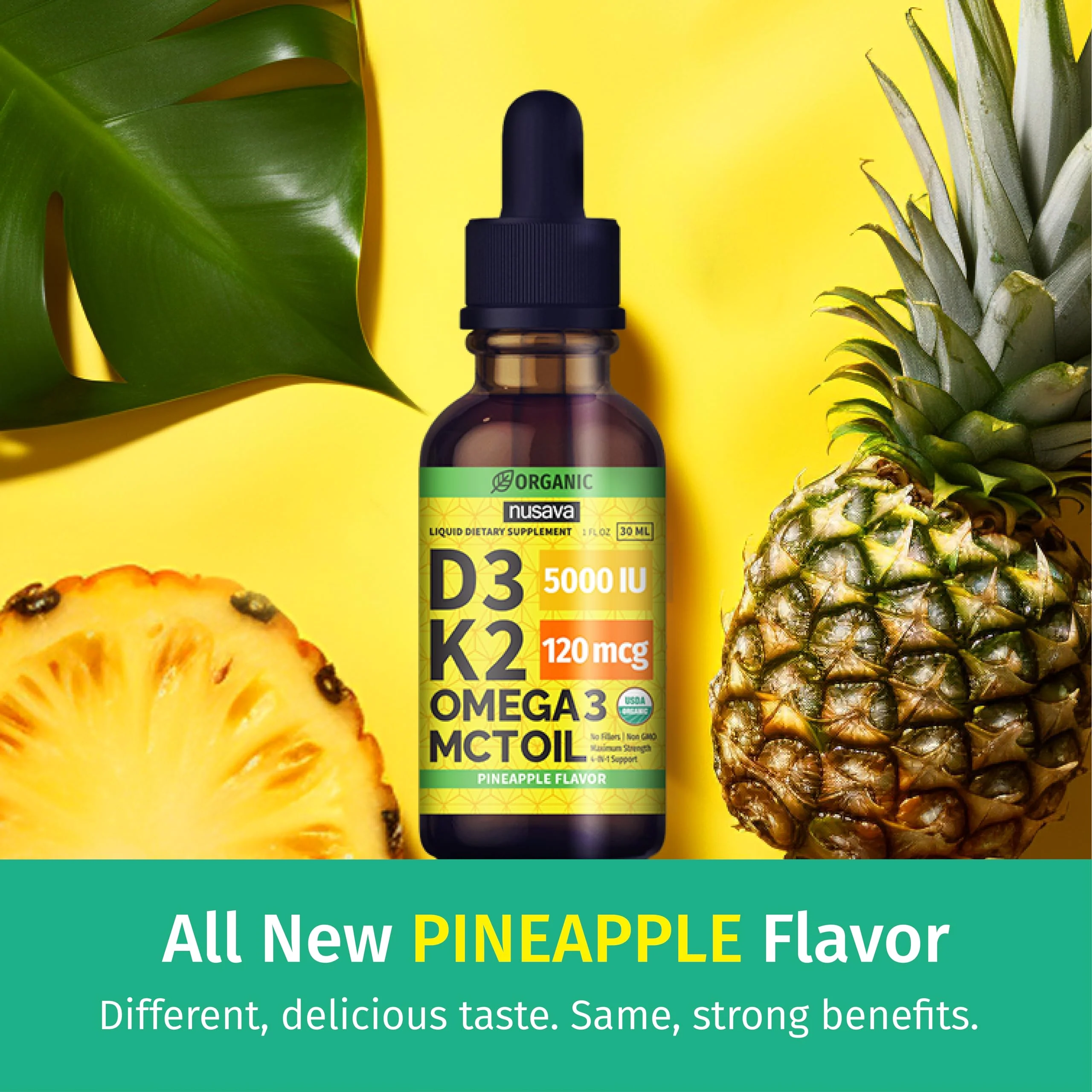 2 Pack Organic Vitamin D3 K2 Drops with MCT Oil – Pineapple 2 fl oz | 5000 IU Immune Support - Image 2
