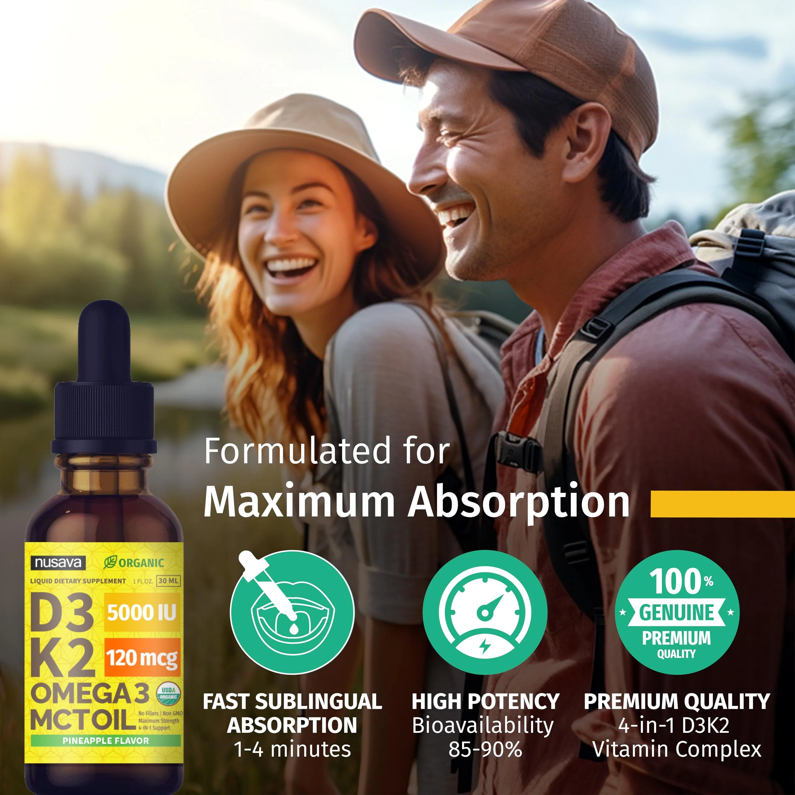 2 Pack Organic Vitamin D3 K2 Drops with MCT Oil – Pineapple 2 fl oz | 5000 IU Immune Support - Image 7