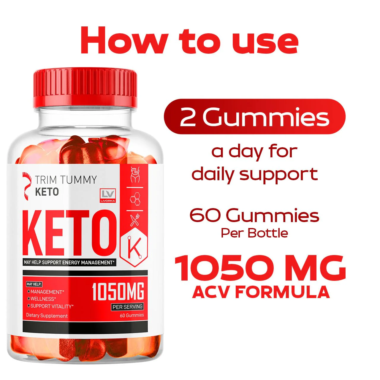 2 Pack Trim Tummy Keto ACV Gummies 1050MG | Keto Apple Cider Vinegar - Image 3