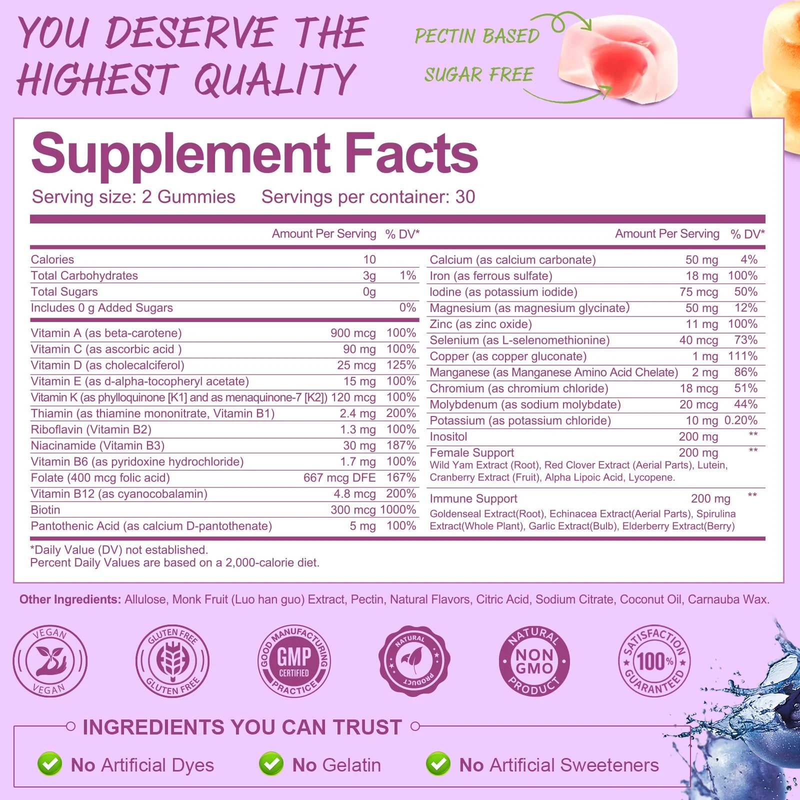 (2 Pcs) Sugar Free Women's Multivitamin Gummies with Iron – Immune & Skin Health - Image 3