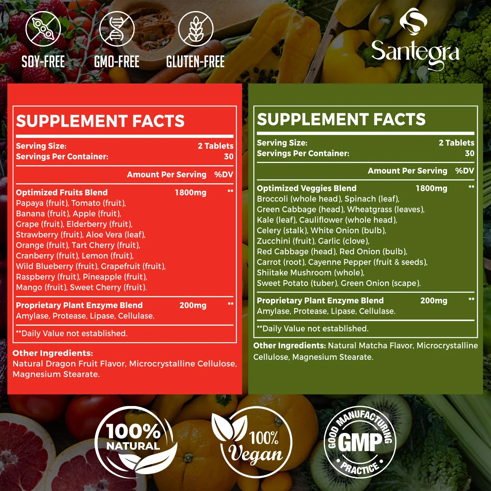 2000 MG Fruit & Veggies Supplement, 240 Tablets – 35+ Fruits & Veggies - Image 2