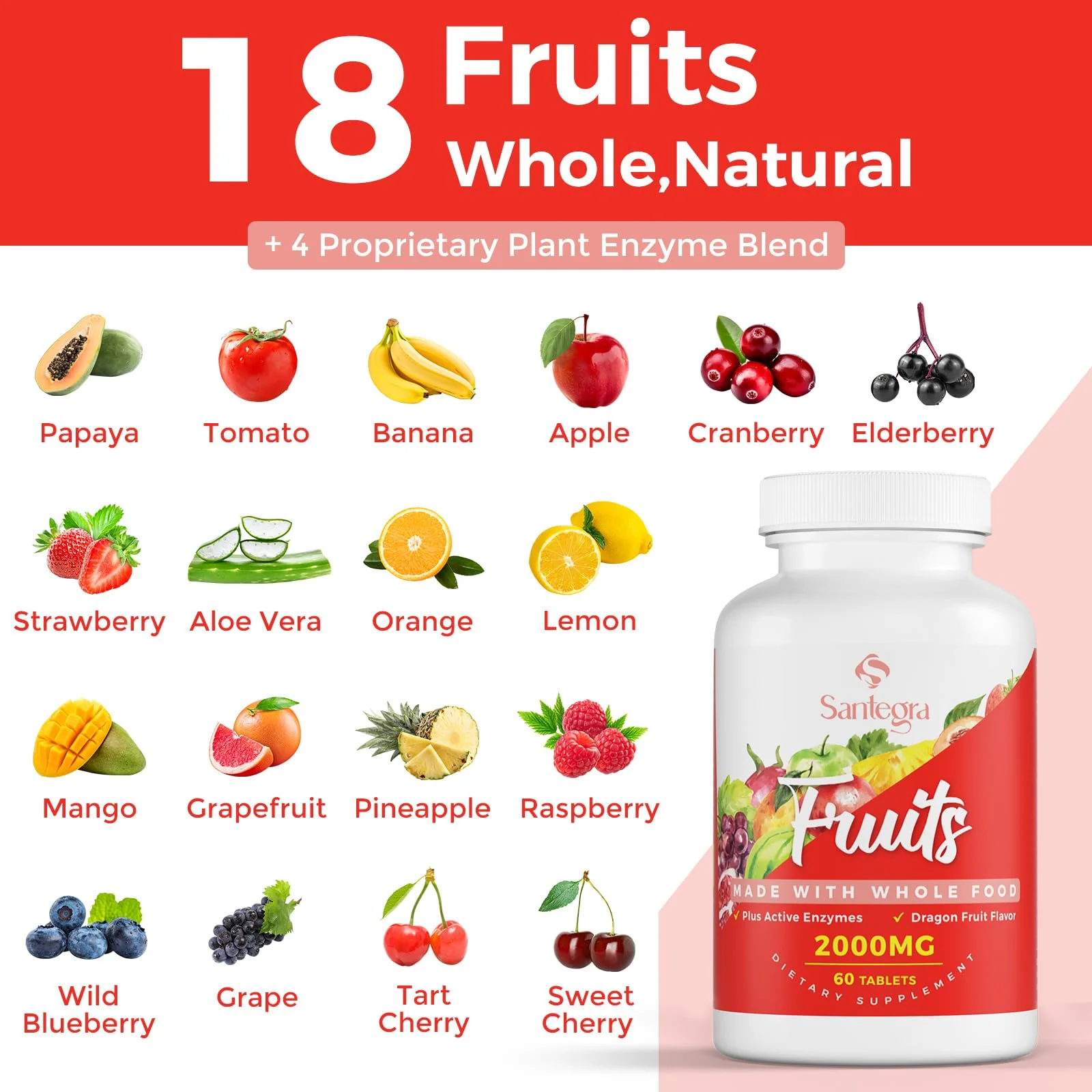 2000 MG Fruit & Veggies Supplement, 240 Tablets – 35+ Fruits & Veggies - Image 3
