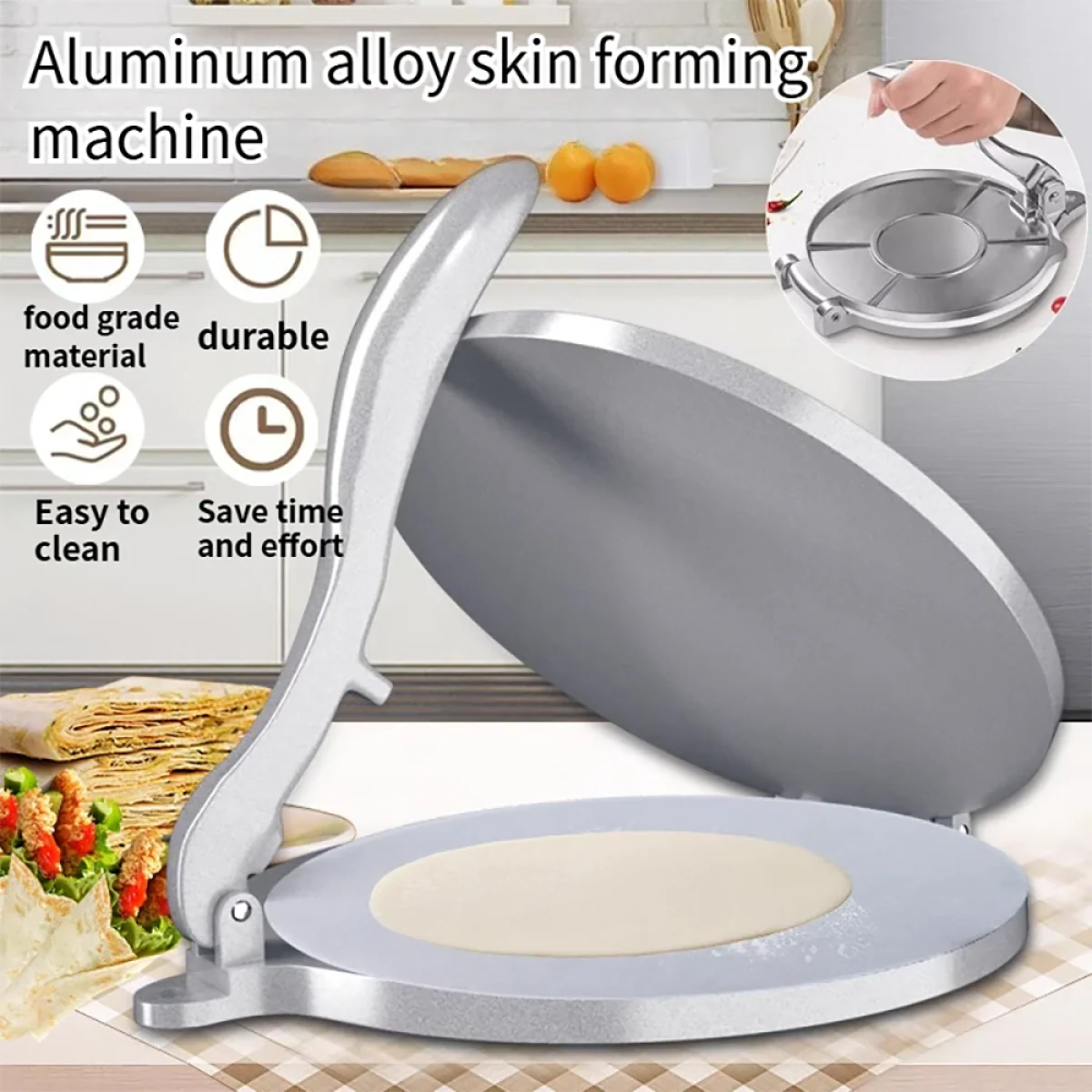 20CM aluminum alloy noodle press with handle, manual shaping pancake press, Mexican tortilla, dumpling, kitchen cooking mold - Image 2