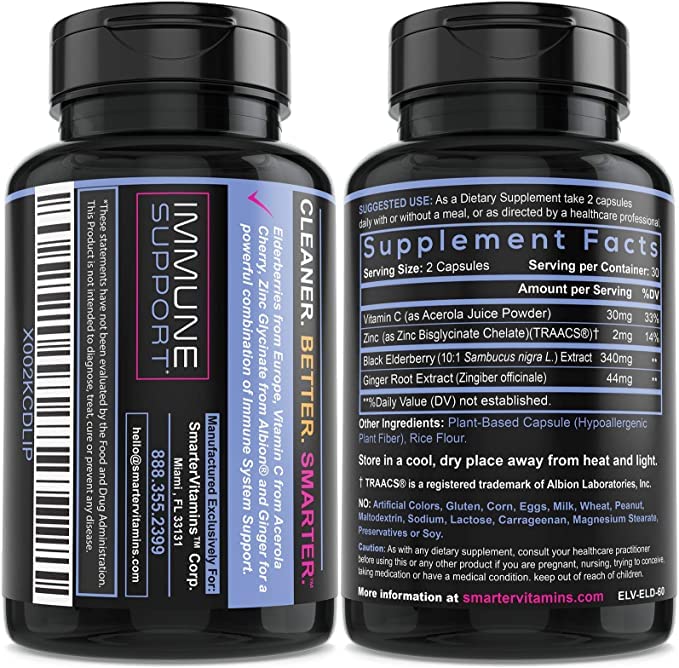 (3 Pack) Smarter Elderberry Capsules + Vitamin C & Zinc – 180 Vegan Pills - Image 4