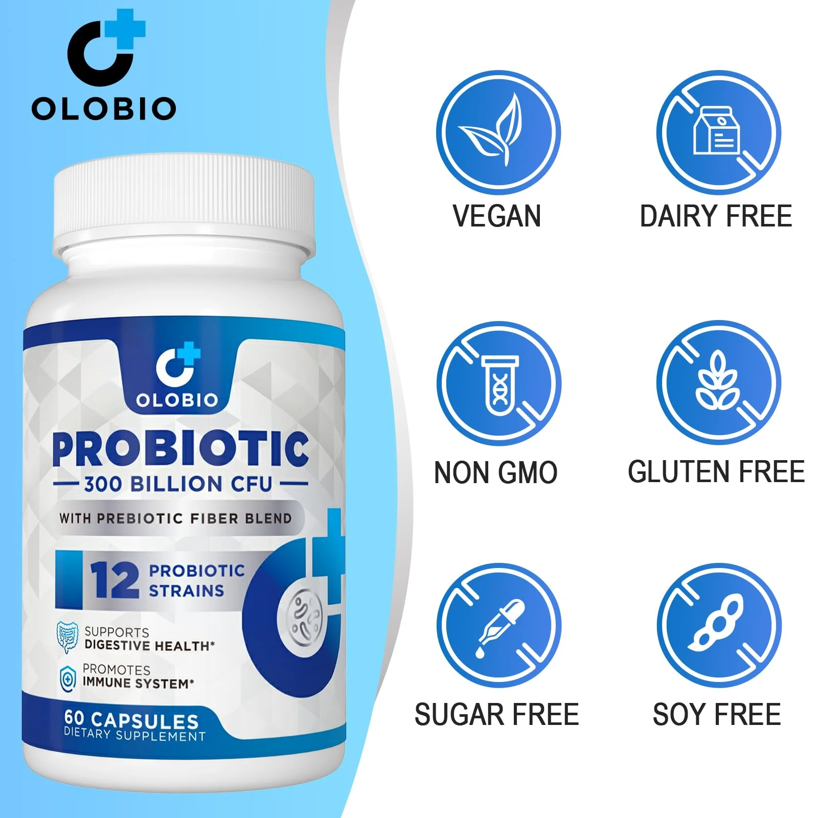 300 Billion CFU Probiotic with 12 Strains & 3 Organic Prebiotics – Daily Digestive & Immune Support, Vegan, Shelf-Stable, 120 Count - Image 7