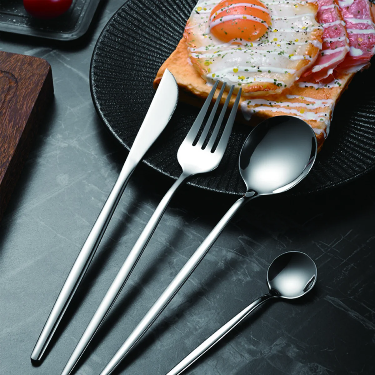 30pc CUTLERY DINNER SET STAINLESS STEEL METAL STAND RACK FORKS TEA SPOONS POLISH - Image 2