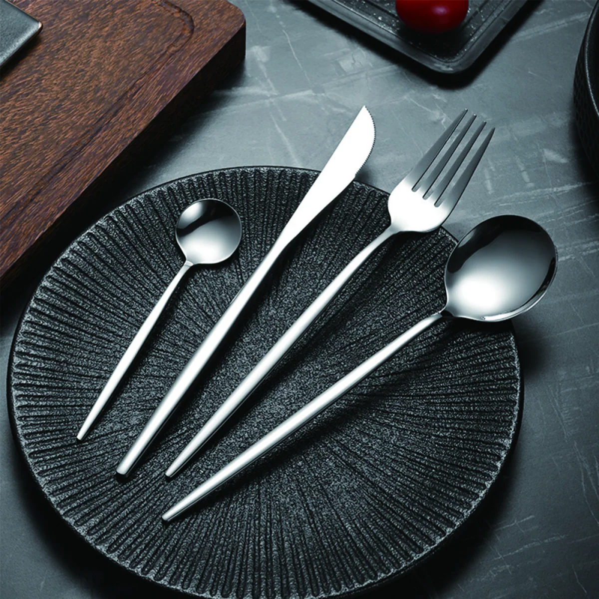 30pc CUTLERY DINNER SET STAINLESS STEEL METAL STAND RACK FORKS TEA SPOONS POLISH - Image 7