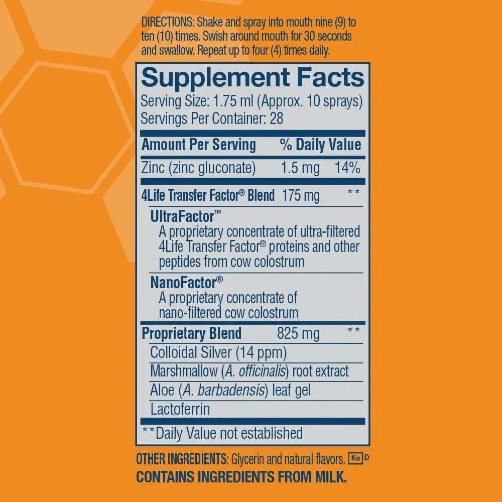 4Life Transfer Factor Immune Spray – Zinc, Marshmallow Root & Colloidal Silver – Orange 1.7 oz - Image 6