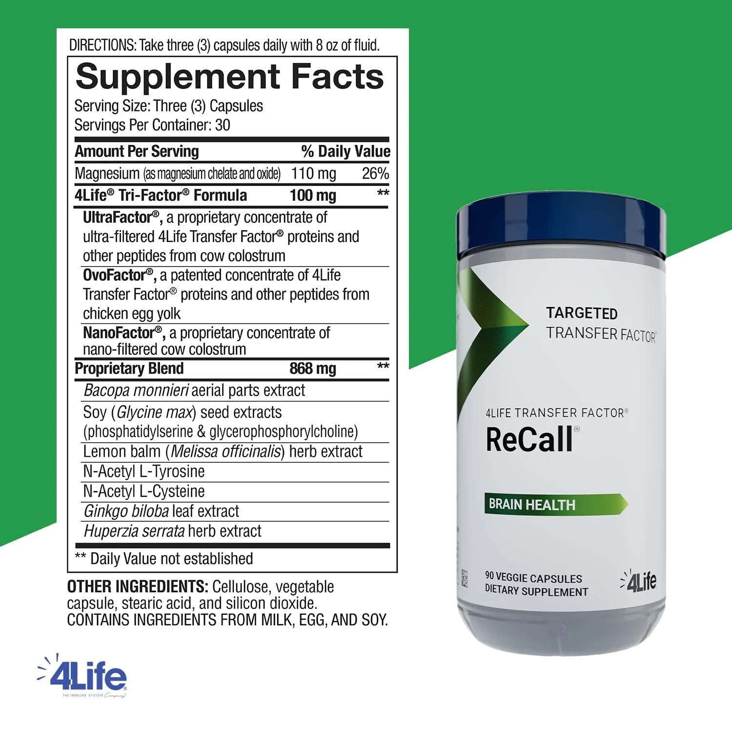 4Life Transfer Factor Recall – Supports Brain Health, Memory & Learning | 90 Veggie Capsules - Image 2