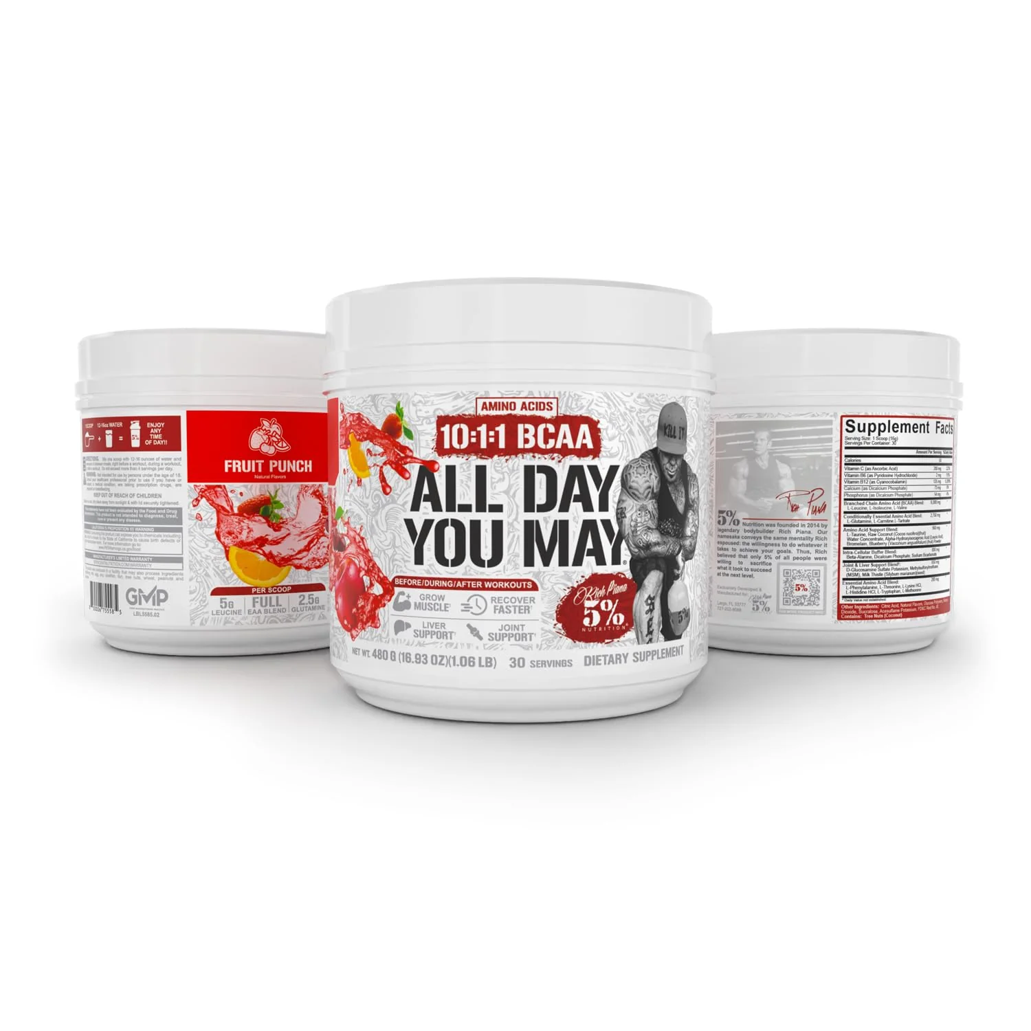5% Nutrition Rich Piana AllDayYouMay BCAA Powder – Intra & Post-Workout Aminos, Hydration, Endurance (Fruit Punch) 16.93 oz - Image 10