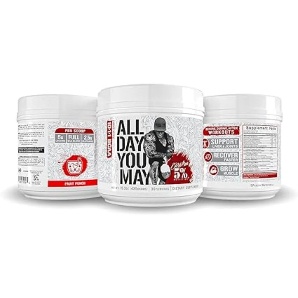 5% Nutrition Rich Piana AllDayYouMay BCAA Powder – Intra & Post-Workout Aminos, Hydration, Endurance (Fruit Punch) 16.93 oz - Image 4