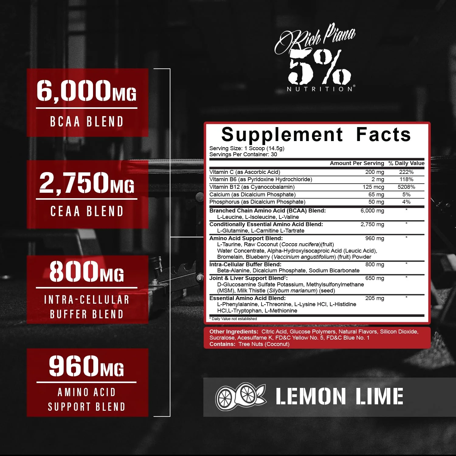 5% Nutrition Rich Piana AllDayYouMay BCAA Powder | Intra & Post-Workout Aminos, Hydration & Endurance – Lemon Lime, 15.3 oz - Image 2