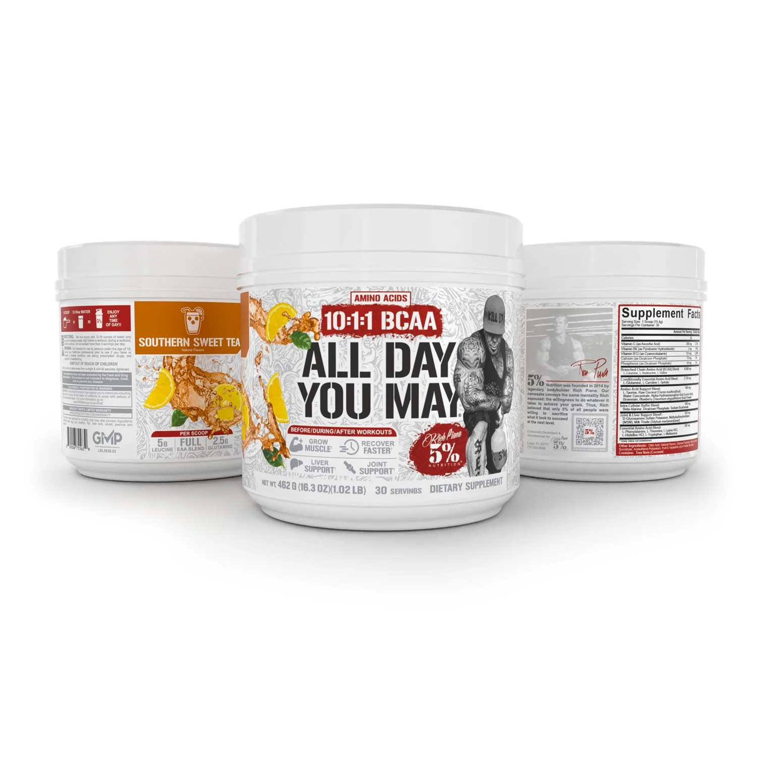 5% Nutrition Rich Piana AllDayYouMay BCAA Powder – Intra & Post-Workout Aminos, Hydration, Endurance | Southern Sweet Tea 16.3 oz - Image 14