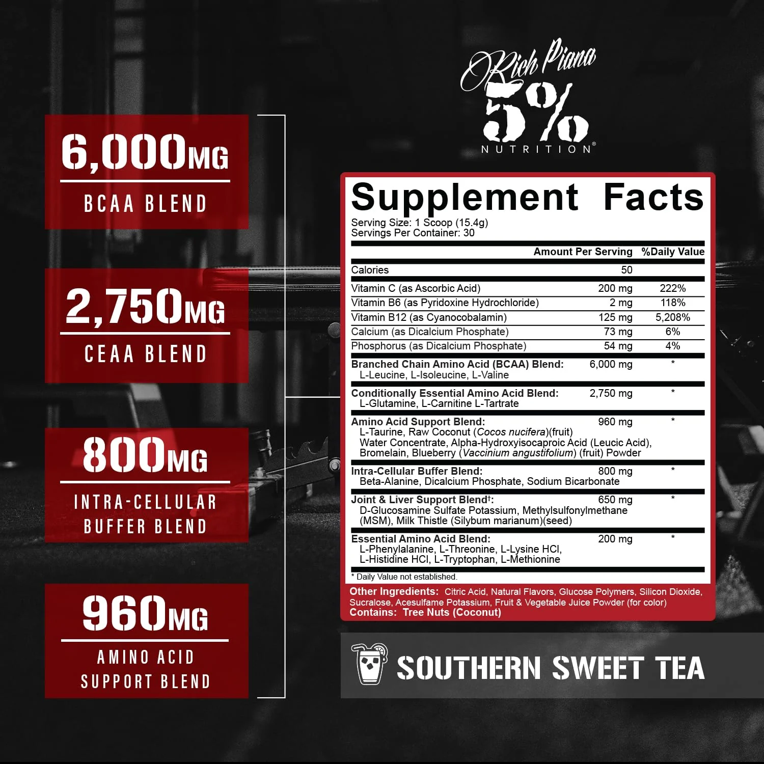 5% Nutrition Rich Piana AllDayYouMay BCAA Powder – Intra & Post-Workout Aminos, Hydration, Endurance | Southern Sweet Tea 16.3 oz - Image 2