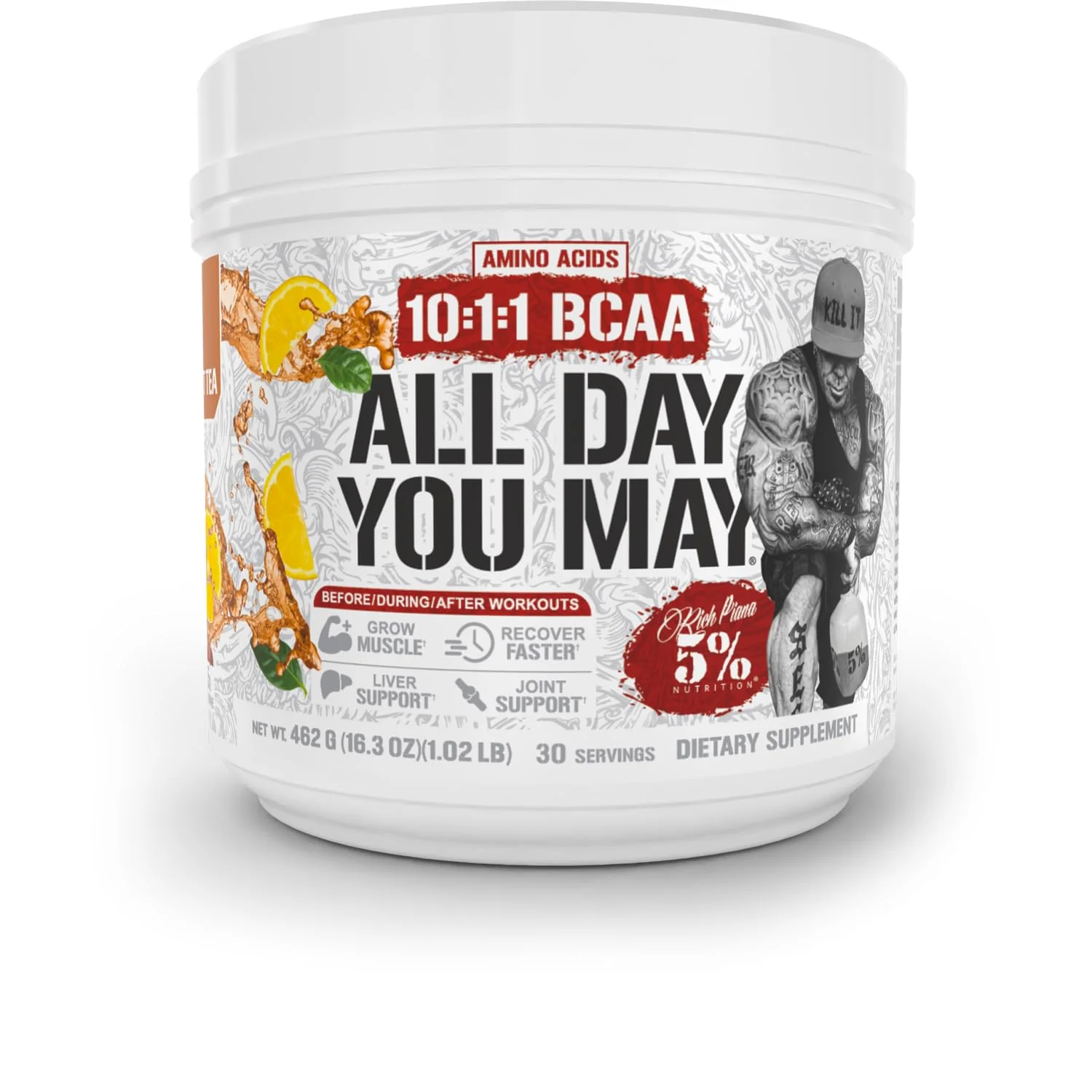 5% Nutrition Rich Piana AllDayYouMay BCAA Powder – Intra & Post-Workout Aminos, Hydration, Endurance | Southern Sweet Tea 16.3 oz - Image 8