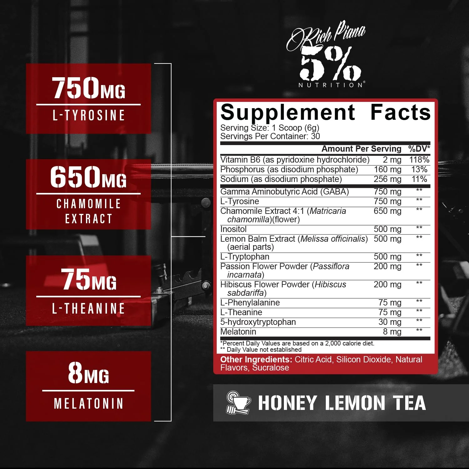 5% Nutrition Rich Piana Knocked Out Natural Sleep Aid Powder | Deep Sleep & Post-Workout Recovery | Honey Lemon Tea | 30 Servings - Image 3
