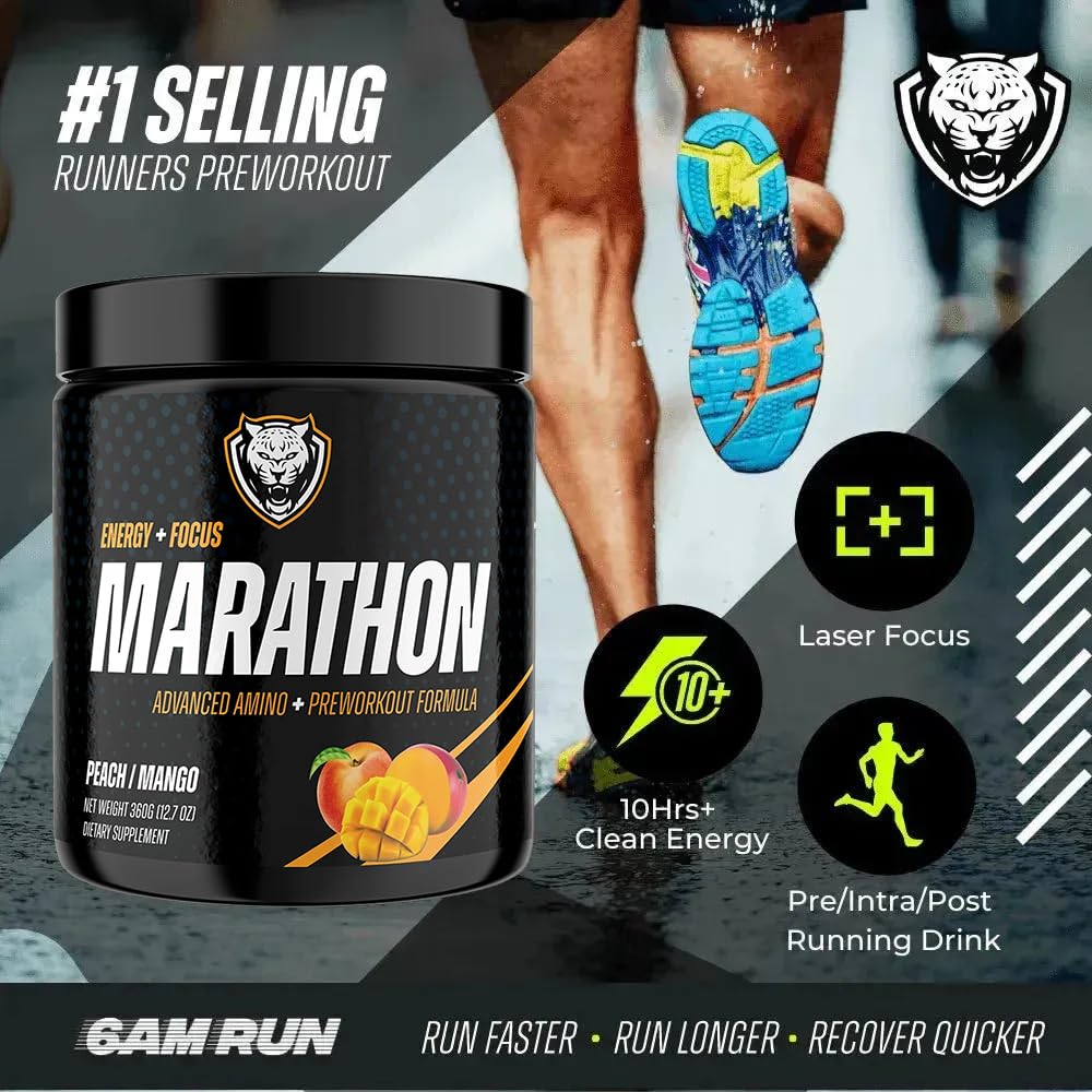 6AM Run Marathon - Amino Energy with BCAAs for Clean Pre-Run Fuel | Peach Mango, 40 Servings - Image 11