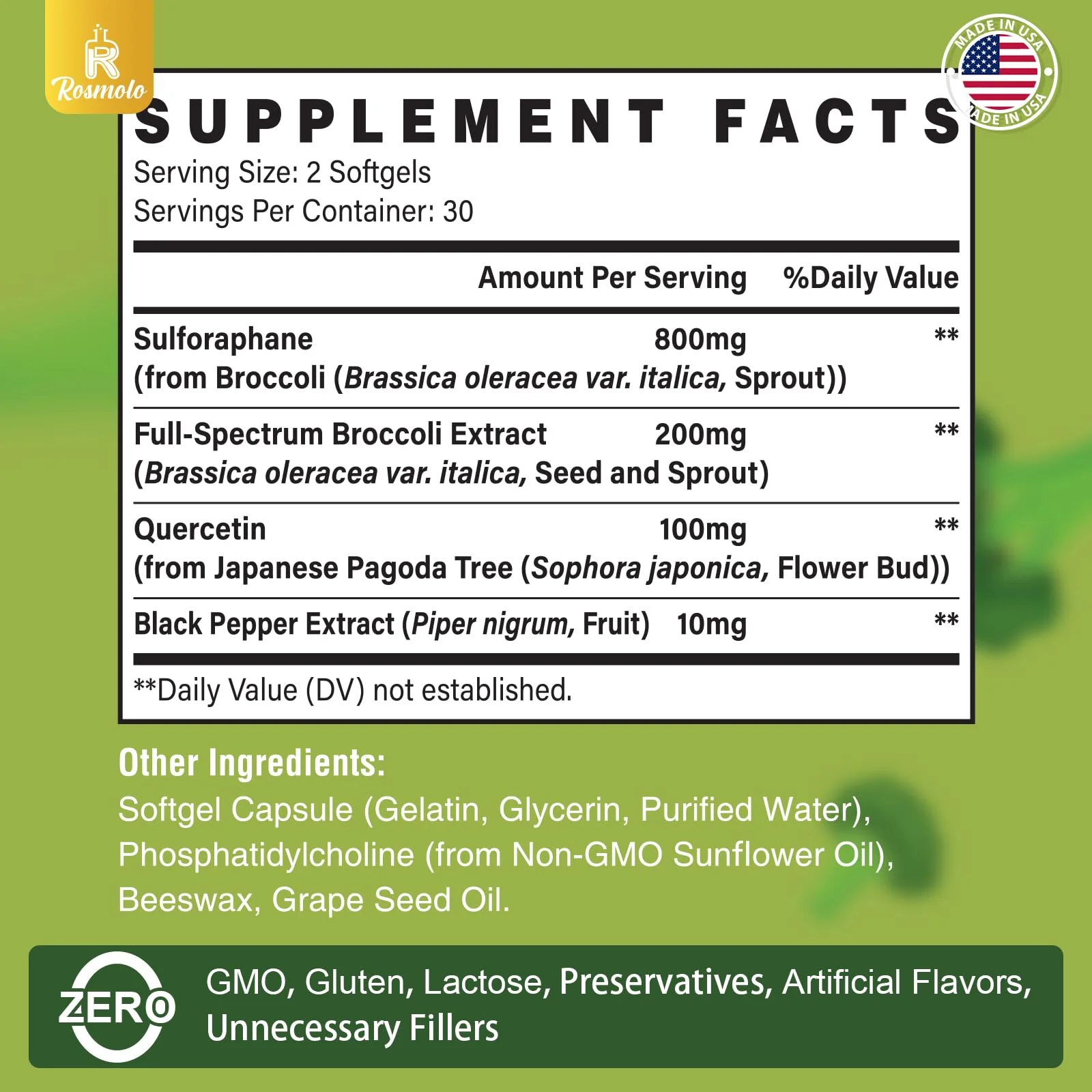 800 mg Liposomal Sulforaphane – Dual-Delivery, Full-Spectrum Broccoli Extract | 360 Softgels - Image 2