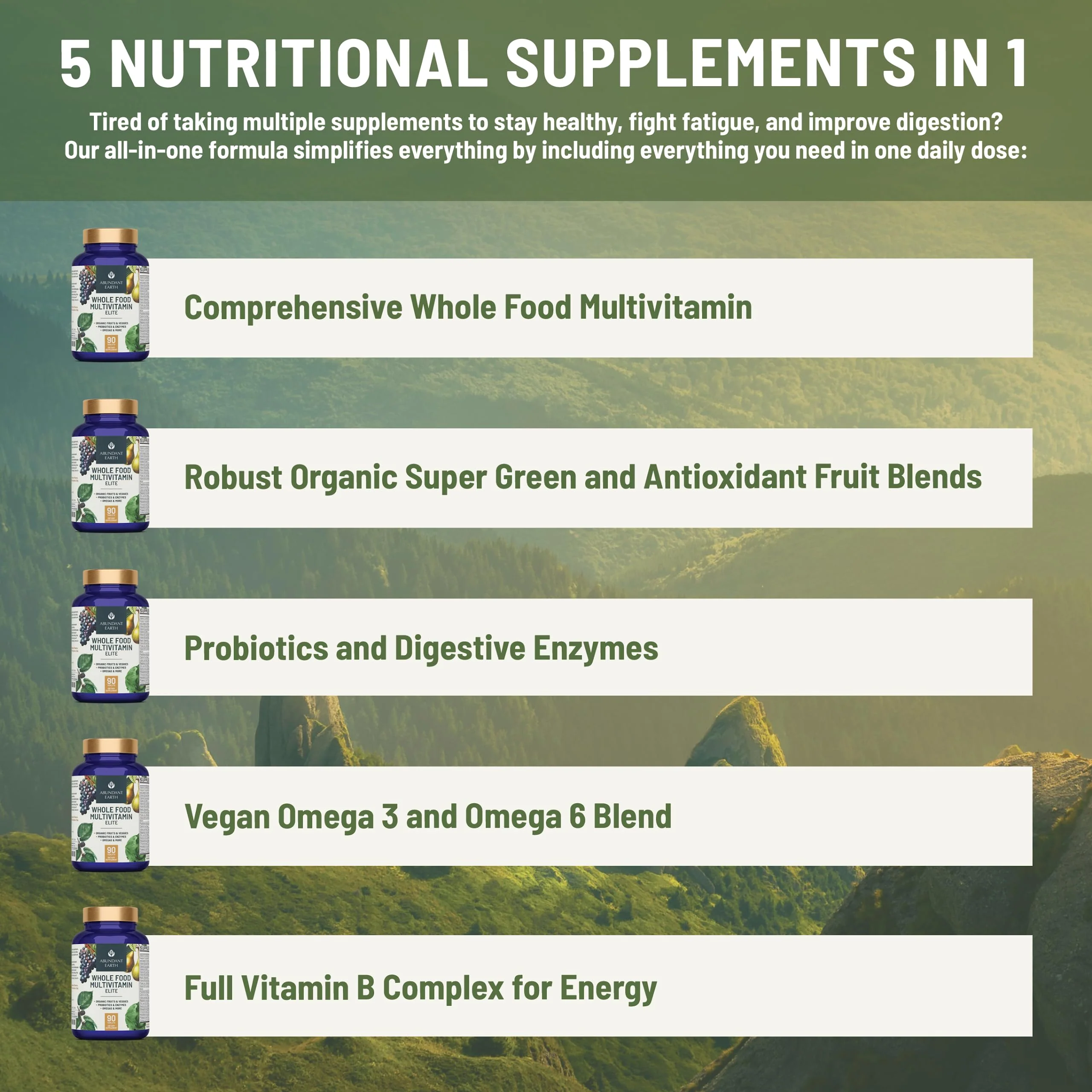 Abundant Earth Whole Food Multivitamin for Women & Men | Vegan, Probiotic & Enzymes | 90 Count - Image 4