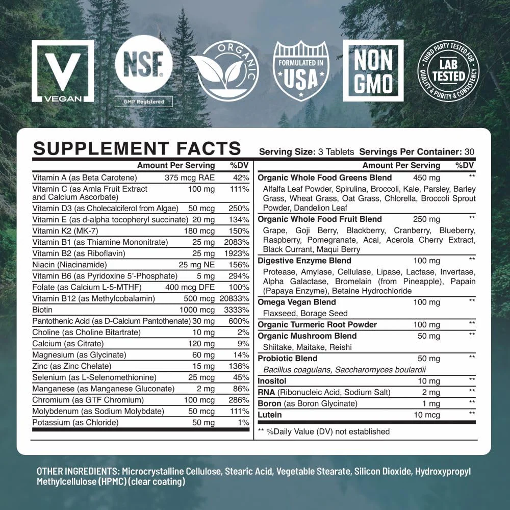 Abundant Earth Whole Food Multivitamin for Women & Men | Vegan, Probiotic & Enzymes | 90 Count - Image 5