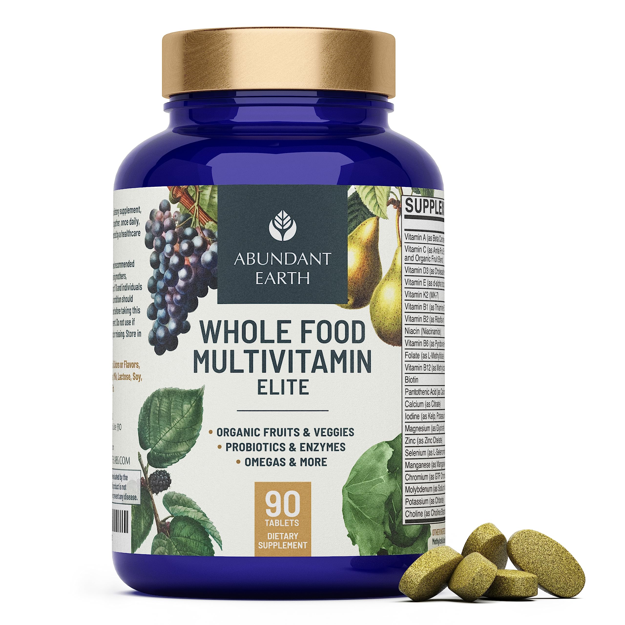 Abundant Earth Whole Food Multivitamin for Women & Men | Vegan, Probiotic & Enzymes | 90 Count - Image 9