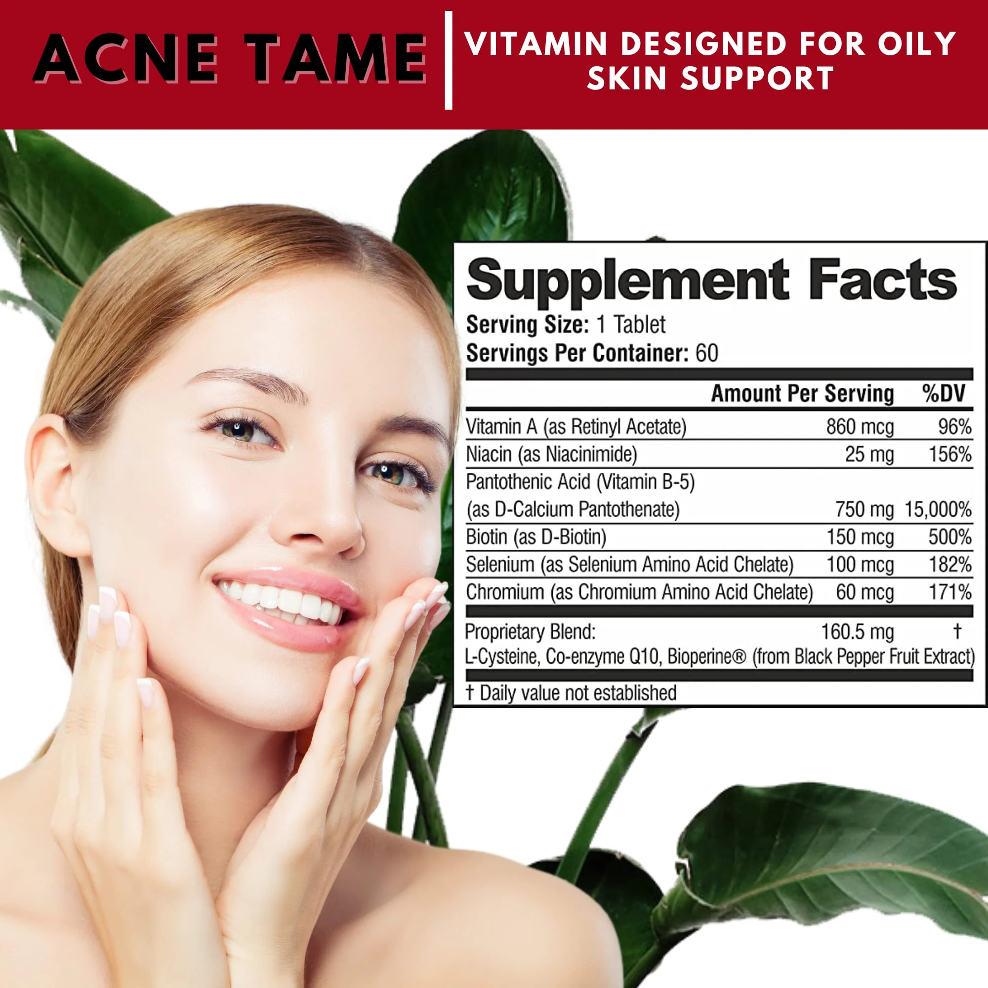 Acnetame Acne Pills – Acne Tame 3 Pack – Clear Skin Vitamins – 180 Tablets - Image 2