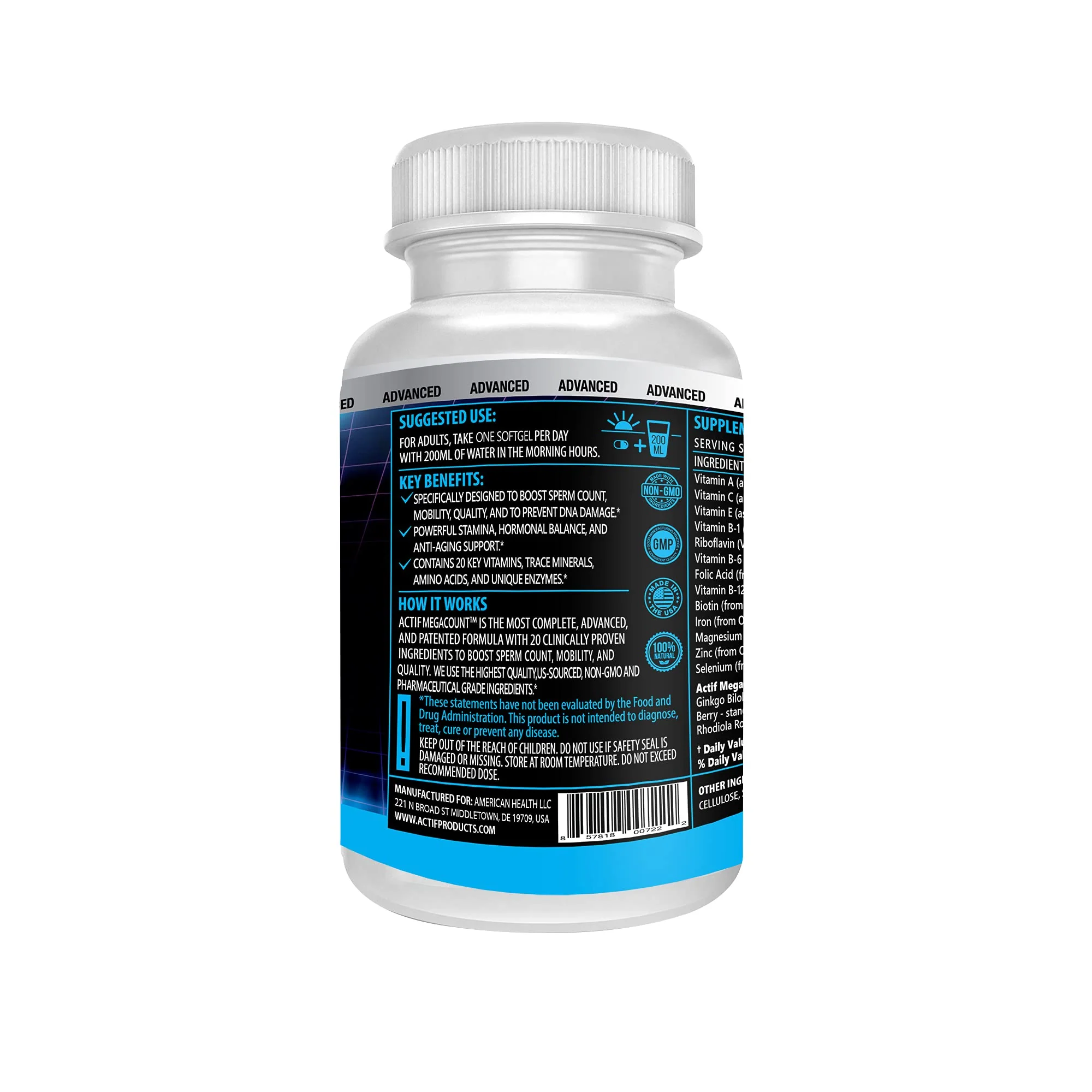 ACTIF MegaCount for Men - Maximum Fertility Support & Sperm Count Booster | 90 Softgels, USA Made, Non-GMO - Image 3