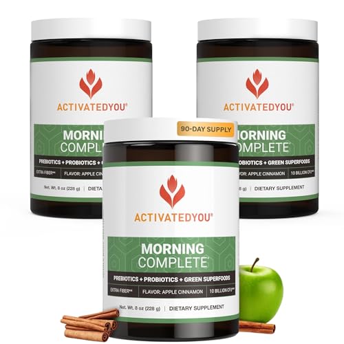 ACTIVATEDYOU Morning Complete Daily Wellness Greens — Probiotics & Prebiotics, 10B CFU, Apple Cinnamon (3 Pack)