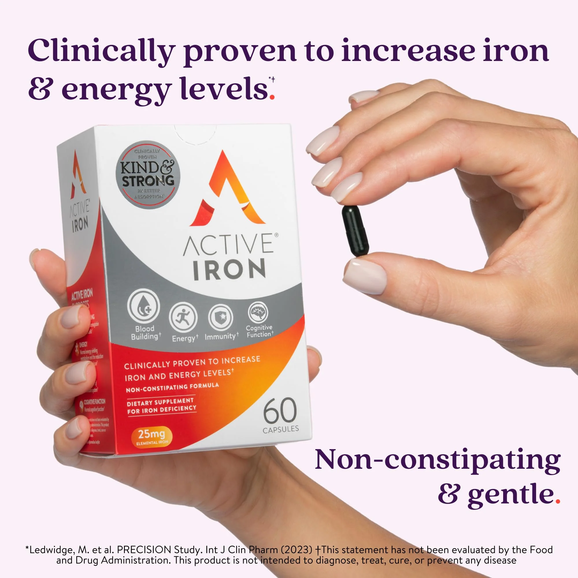 Active Iron Supplement 25mg – Clinically Proven to Increase Iron & Energy Levels – Gentle, Non-Constipating, Highly Absorbed – 60 Capsules - Image 7