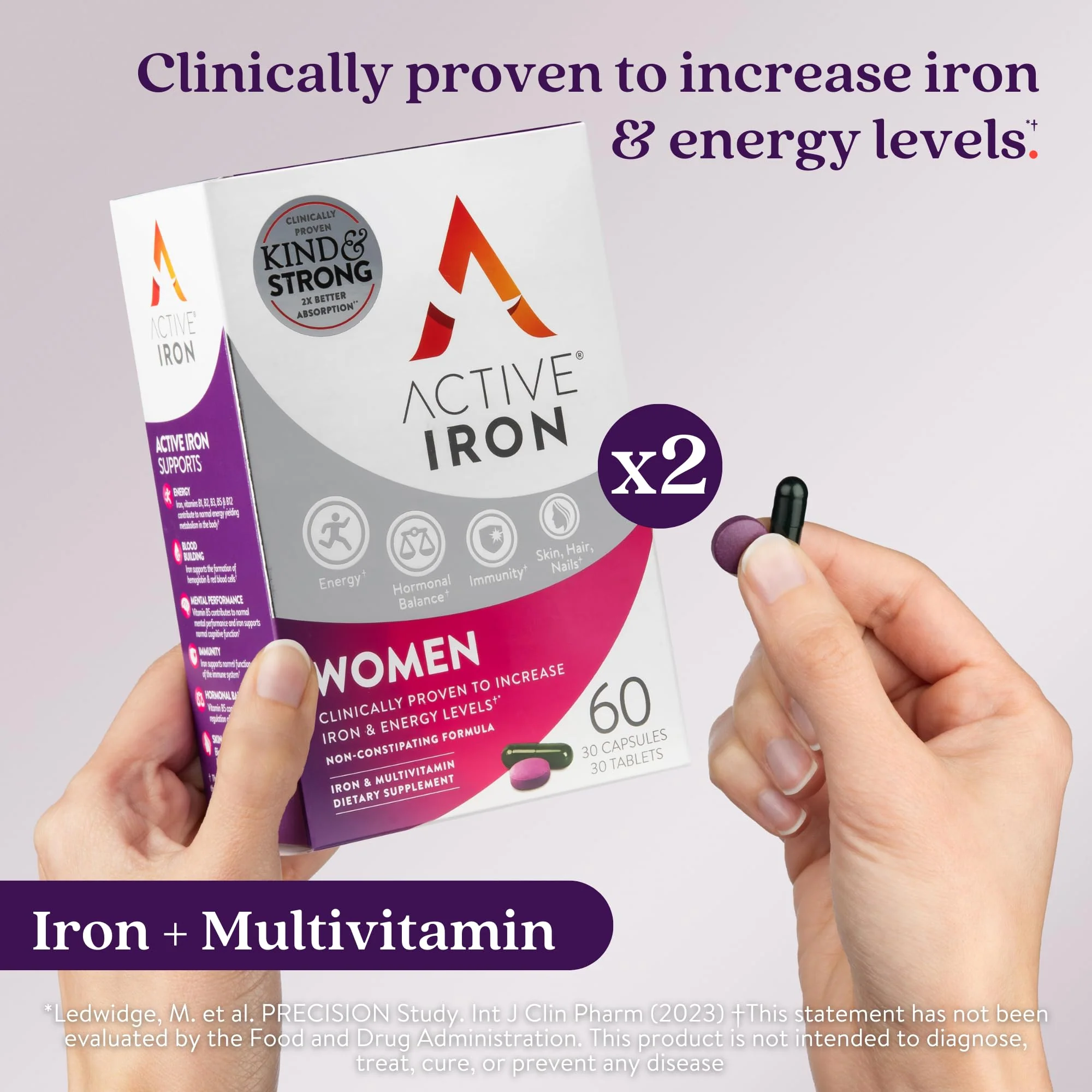 ActiveIron Iron + Multivitamin for Women – Gentle 25mg Iron, Non-Constipating | 60 Capsules + 60 Tablets - Image 2