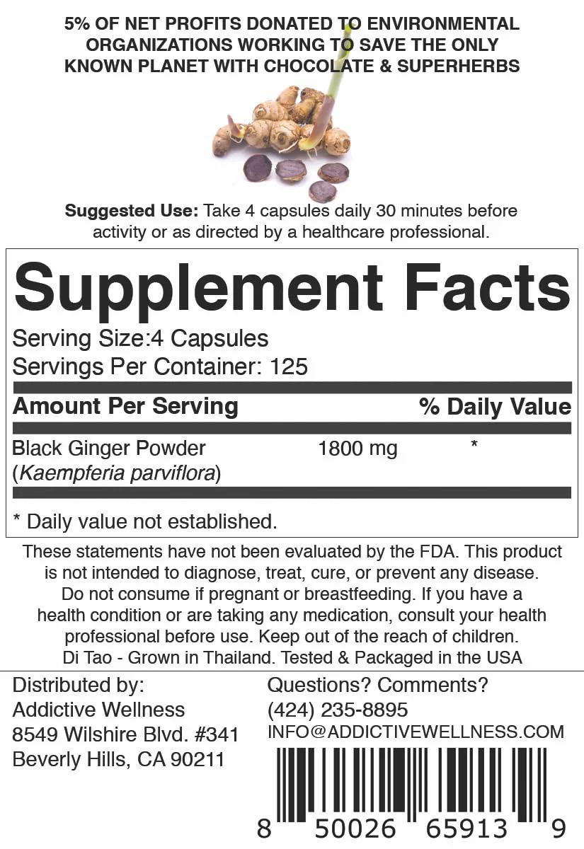 Addictive Wellness Black Ginger Capsules 450mg – Kaempferia Parviflora for Energy, Endurance & Metabolism | 500 Count - Image 2